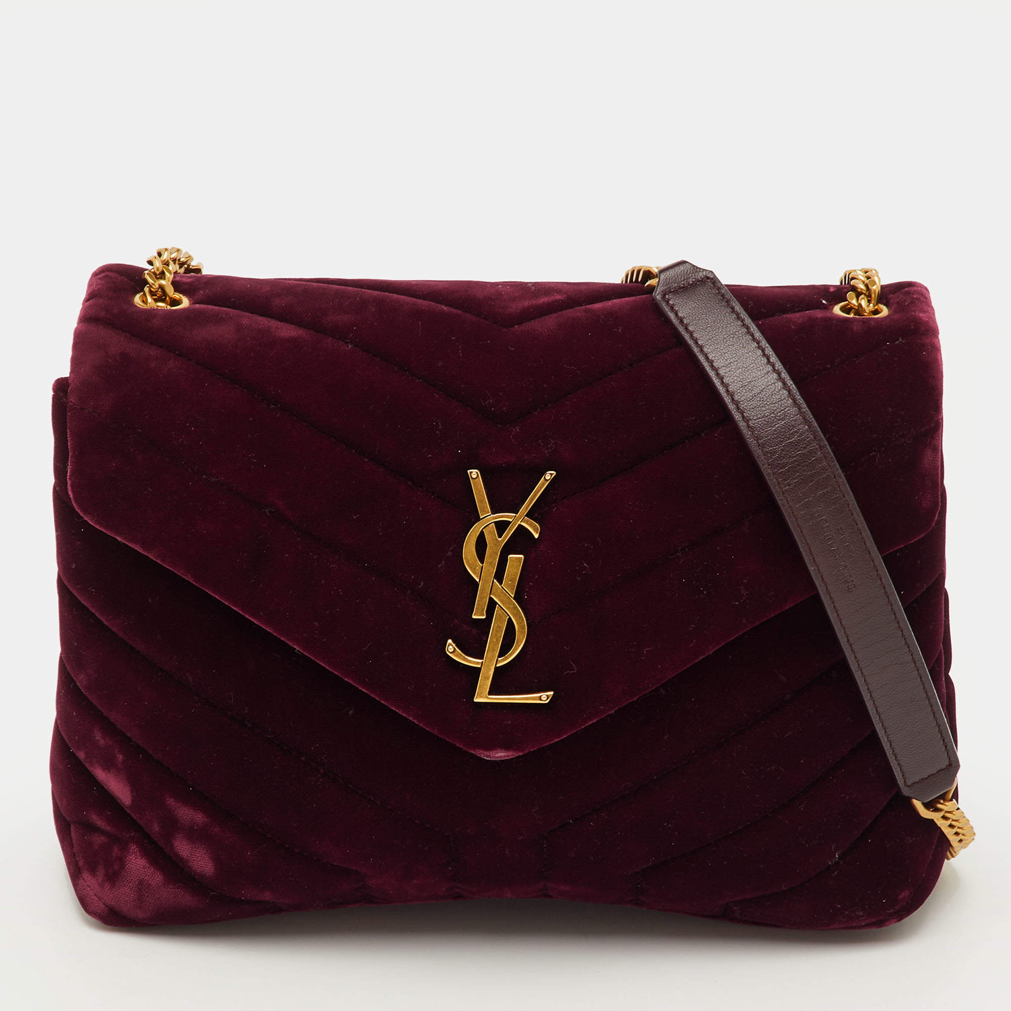 Pre Owned حقيبة كتف سان لوران توي لولو صغيرة مخمل بورجوندي