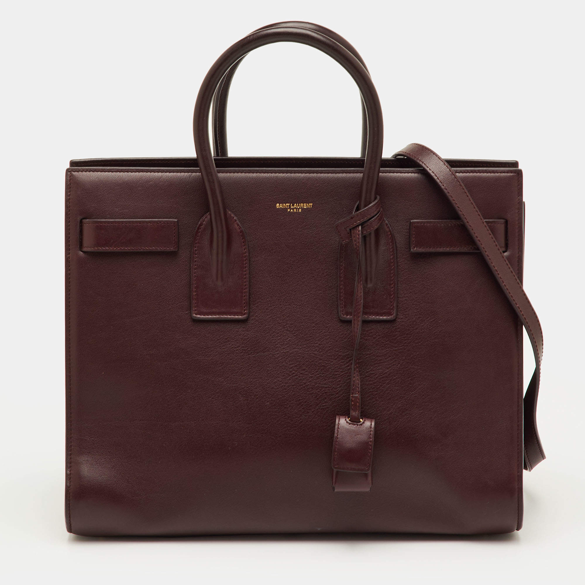 Pre Owned Saint Laurent Classic Sac De Jour Mini Burgundy Leather Tote