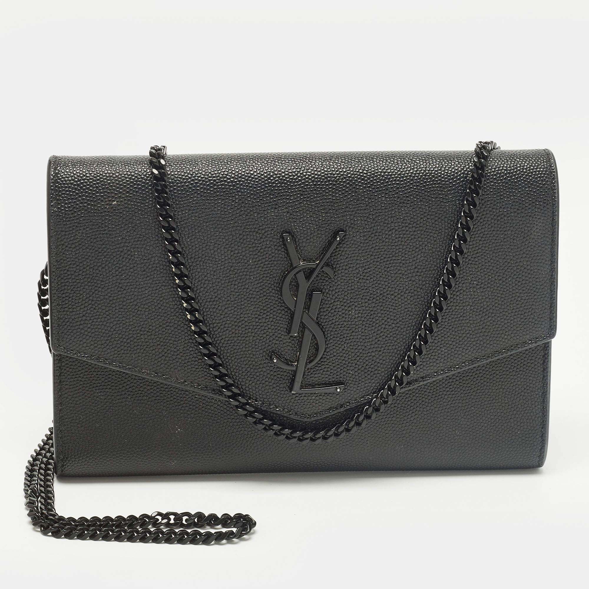 مملوكة مسبقًا Saint Laurent Uptown Black Leather Wallet On Chain