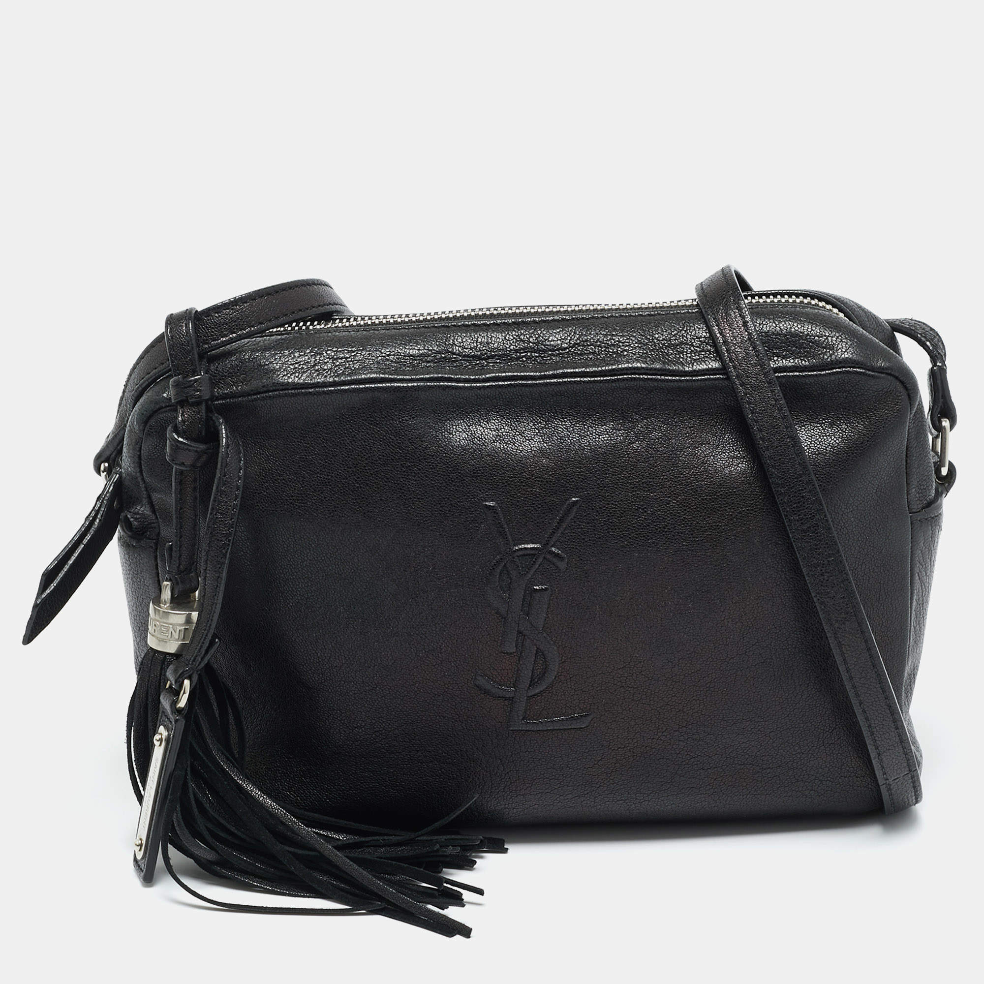 Pre Owned Saint Laurent Lou Camera Black Leather Crossbody Bag