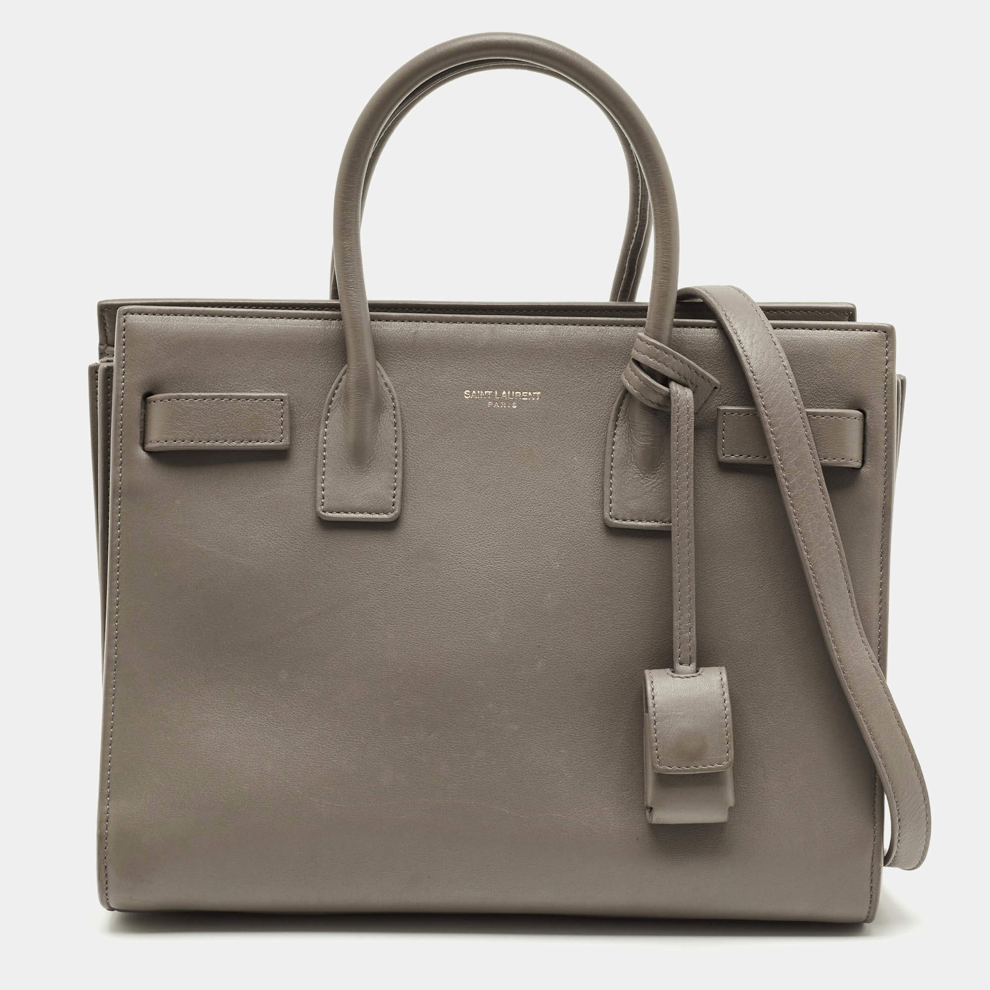 Pre Owned Saint Laurent Classic Sac De Jour Baby Grey Leather Tote