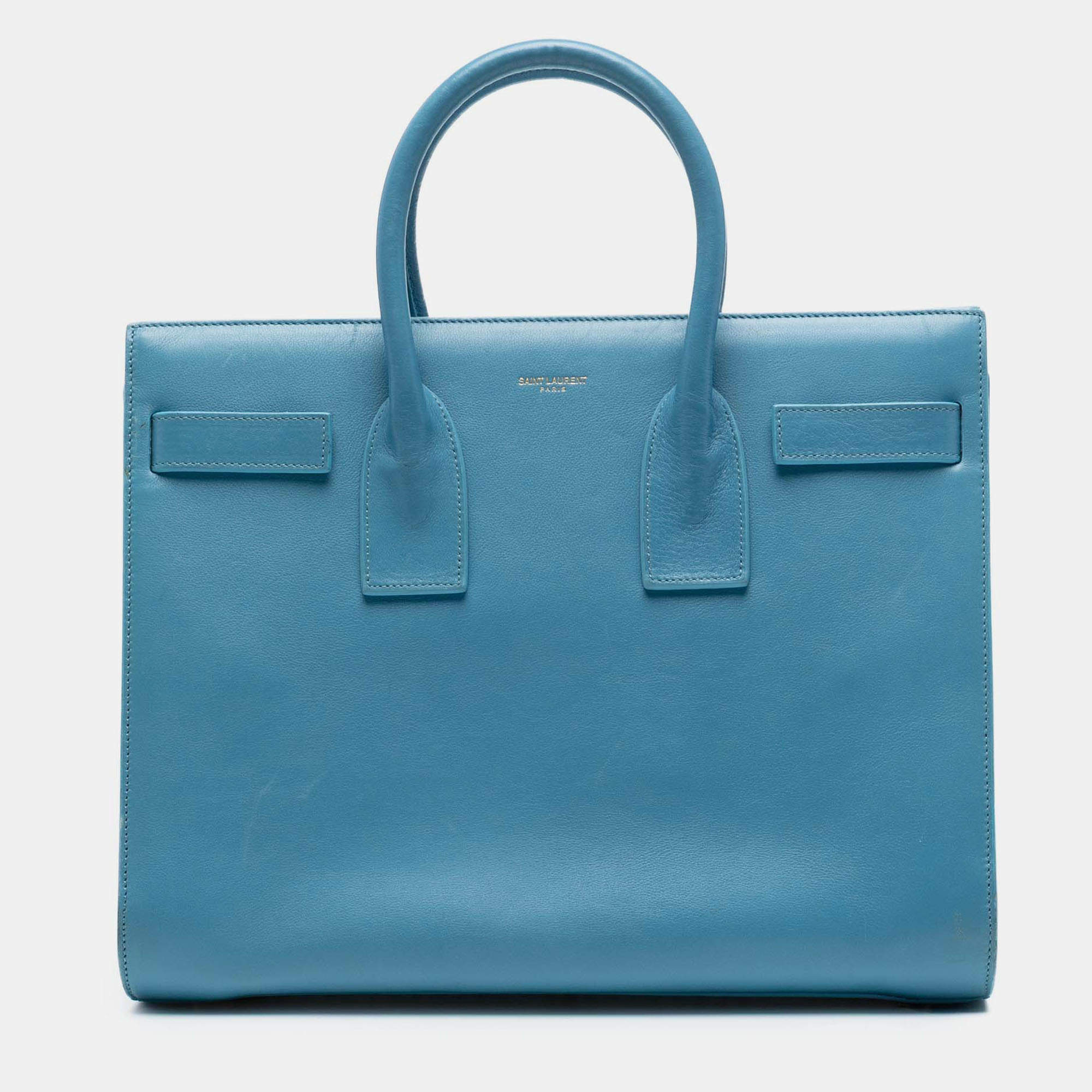 Pre Owned Saint Laurent Paris Blue Small Leather Sac De Jour Satchel