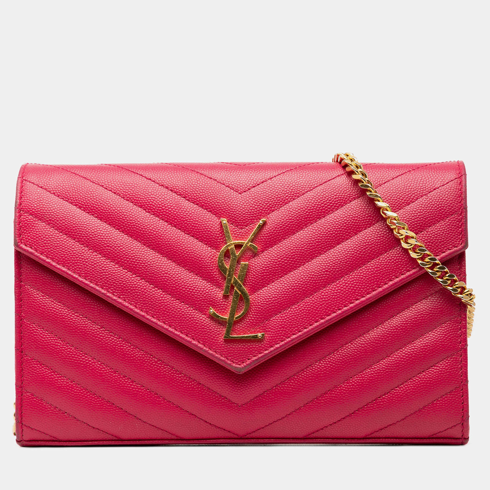 مملوكة مسبقًا Saint Laurent Paris Pink Grain De Poudre Classic Cassandre Chain Wallet