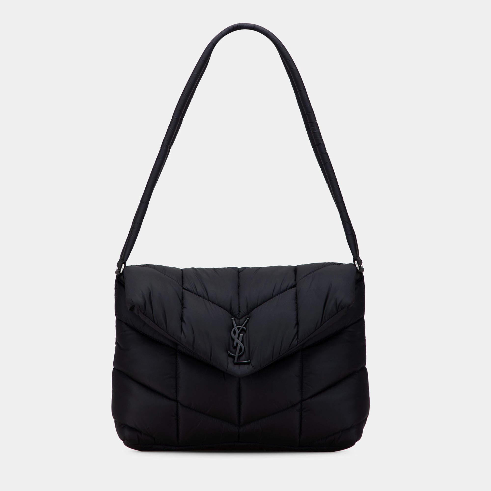 Pre Owned Saint Laurent Paris Black Quilted Econyl Nylon Lou Puffer Messenger Bag