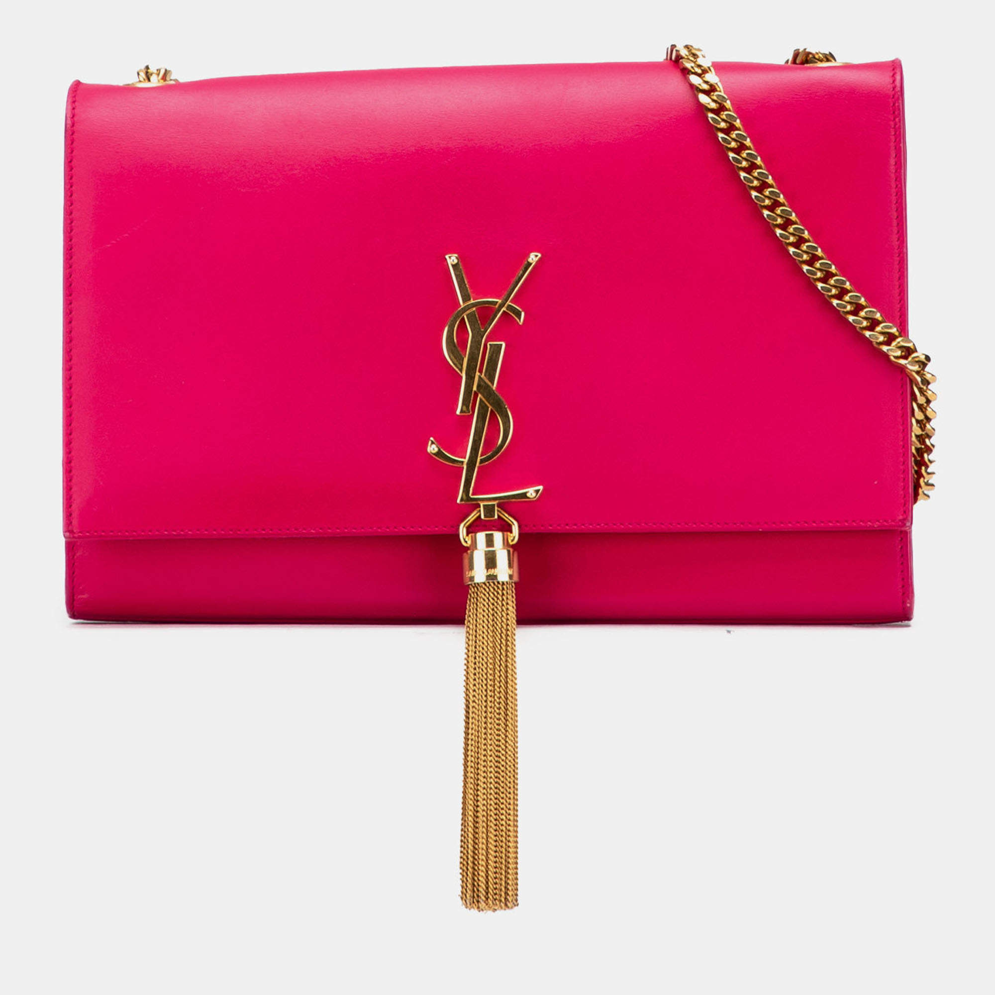 Pre Owned Saint Laurent Paris Pink Medium Smooth Calfskin Classic Monogram Kate Tassel Crossbody