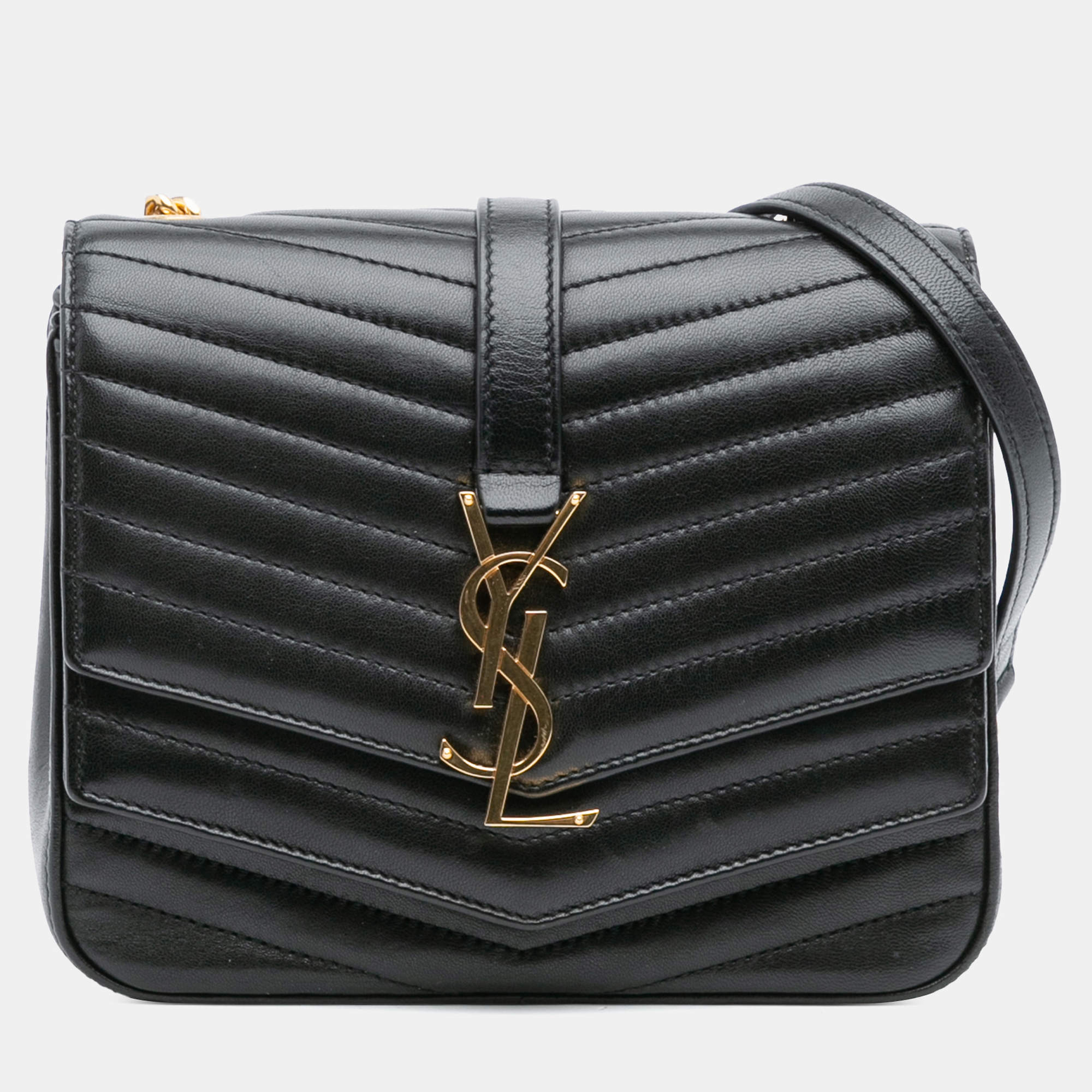 مملوكة مسبقًا Saint Laurent Paris Black Small Chevron Lambskin Monogram Sulpice Bag