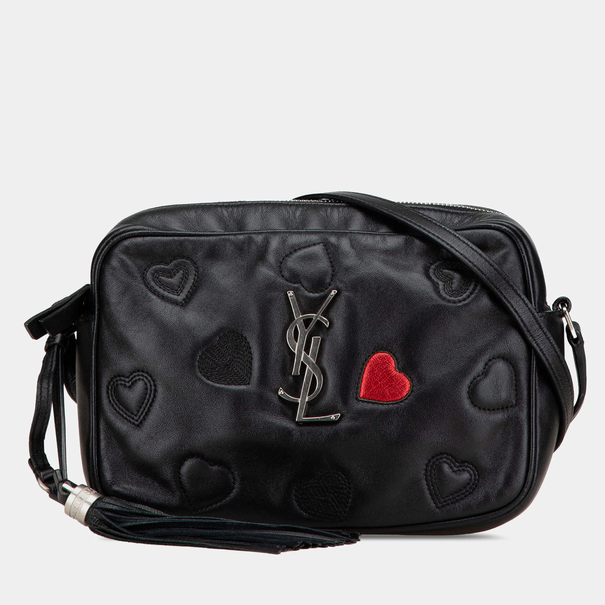 Pre Owned Saint Laurent Paris Black Leather Heart Lou Camera Bag