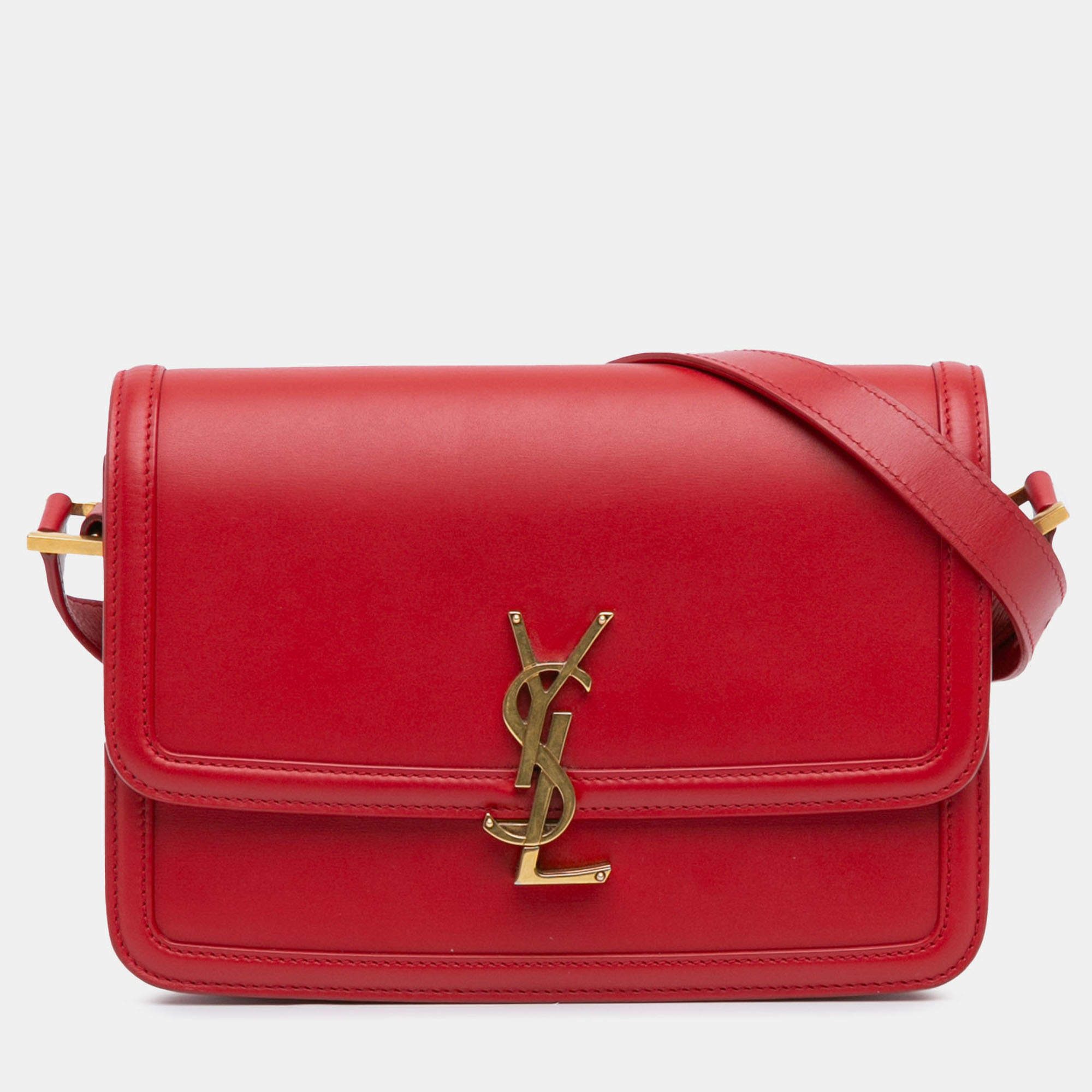 Pre Owned Saint Laurent Paris Red Medium Calfskin Solferino Satchel In Box