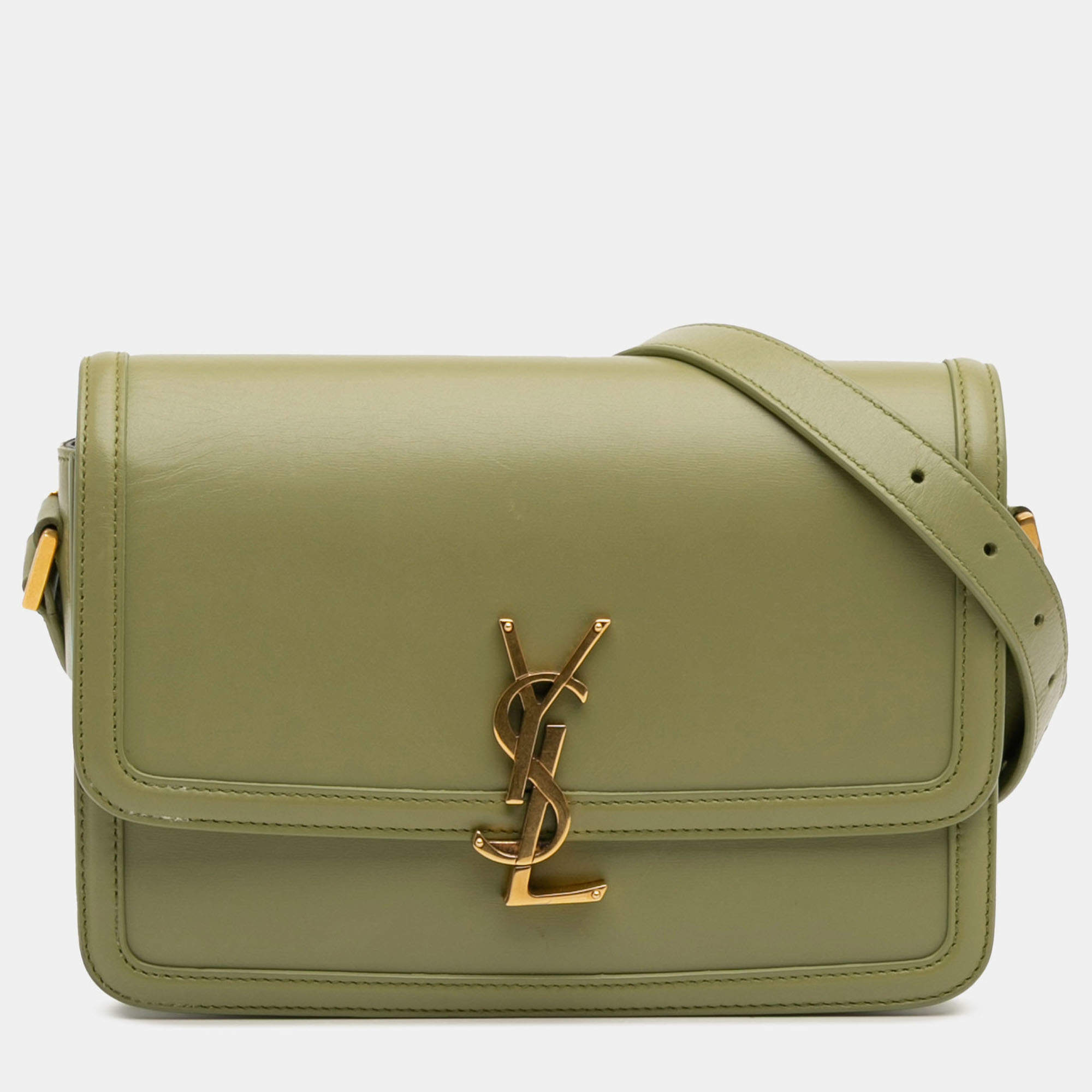 مملوكة مسبقًا Saint Laurent Paris Green Medium Leather Solferino Satchel In Box