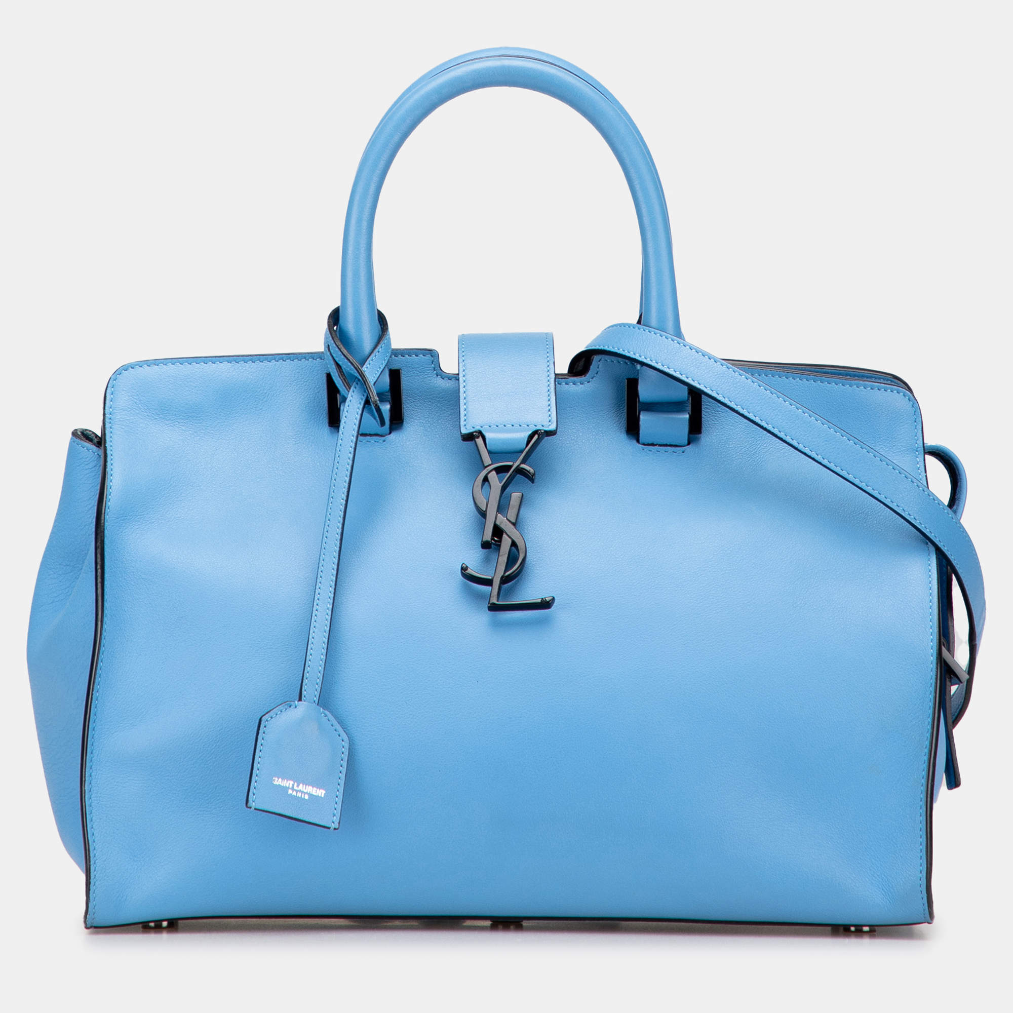 مملوكة مسبقًا Saint Laurent Paris Blue Small Leather Monogram Cabas Satchel
