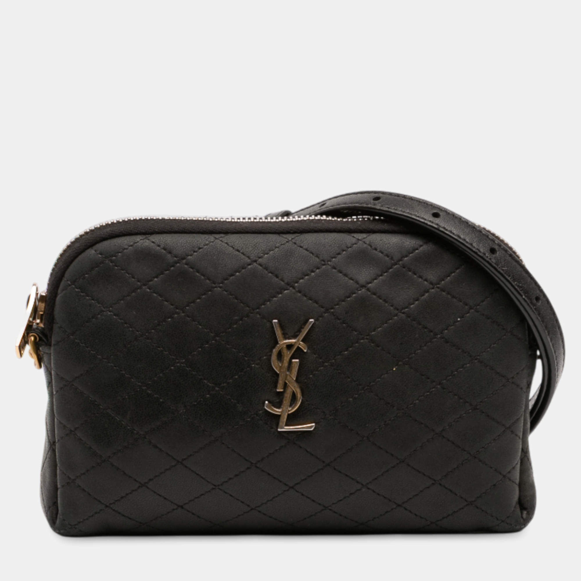 مملوكة مسبقًا حقيبة جيب مبطنة حمل سحاب سان لوران باريس جابي جلد خروف صغيرة سوداء