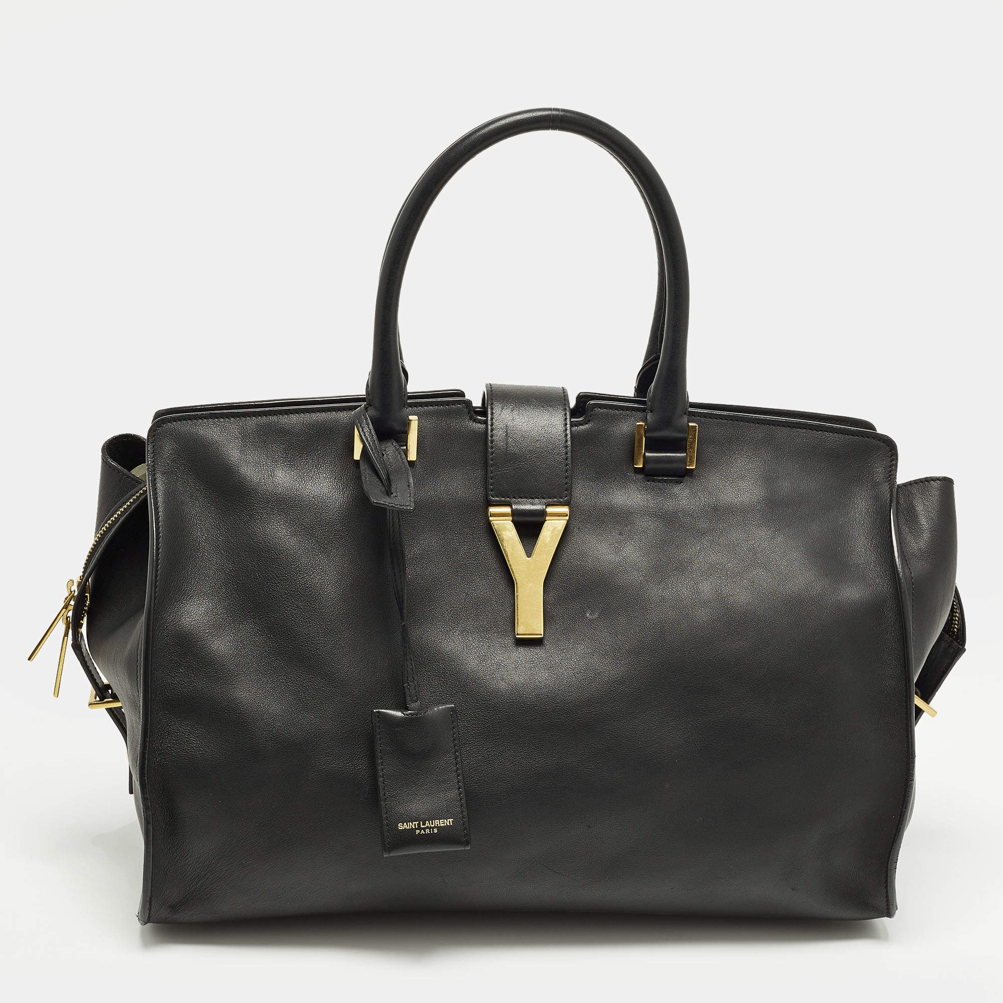 مملوكة مسبقًا Saint Laurent Cabas Ligne Y Medium Black Leather Tote