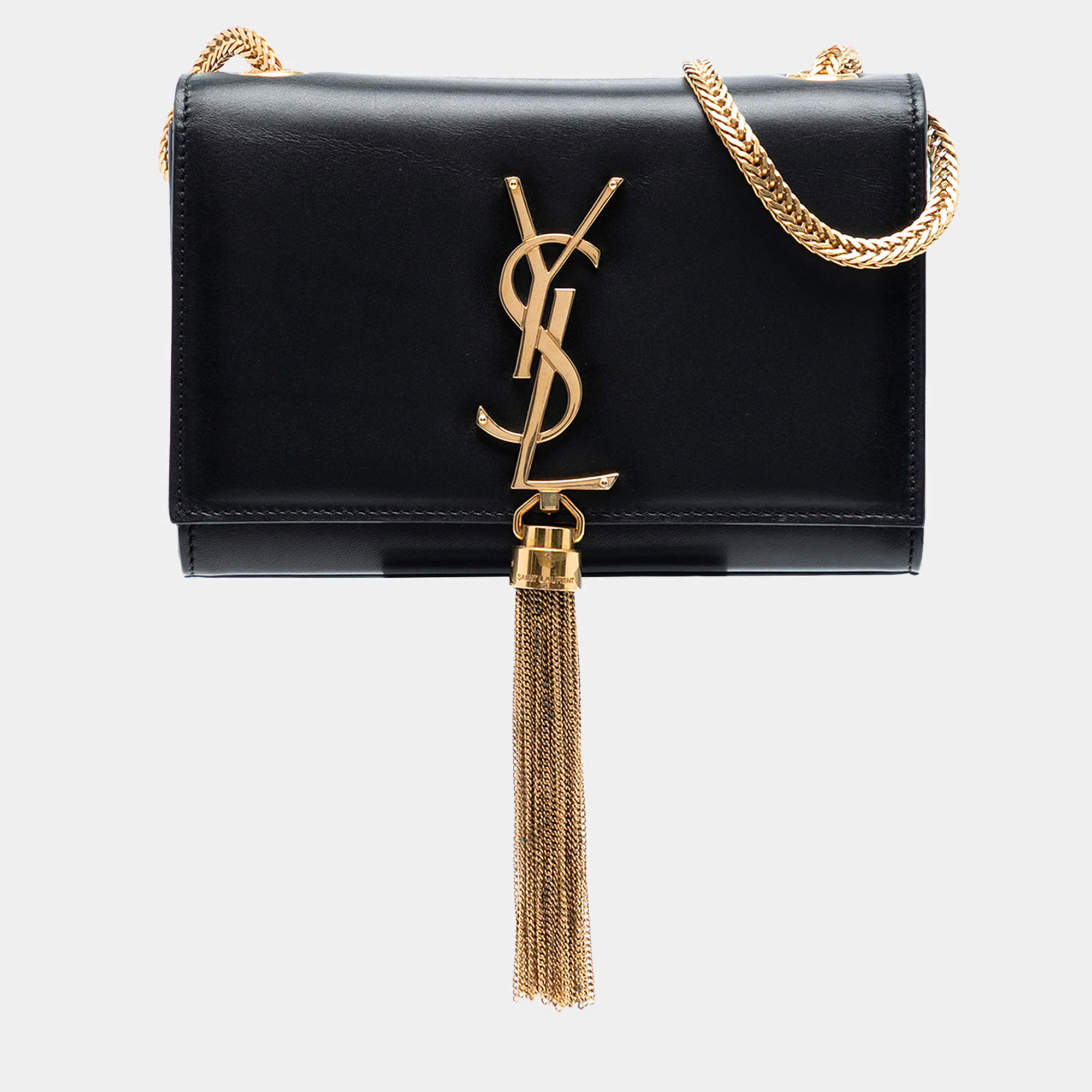 Pre Owned Saint Laurent Paris Black Small Leather Monogram Kate Tassel Crossbody