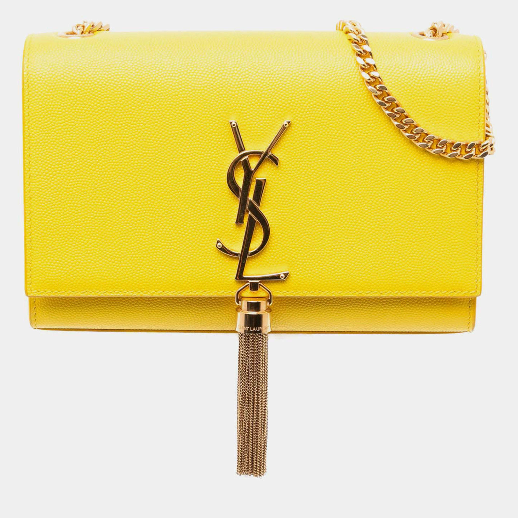 مملوكة مسبقًا Saint Laurent Paris Yellow Small Grain de Poudre Monogram Kate Tassel Crossbody