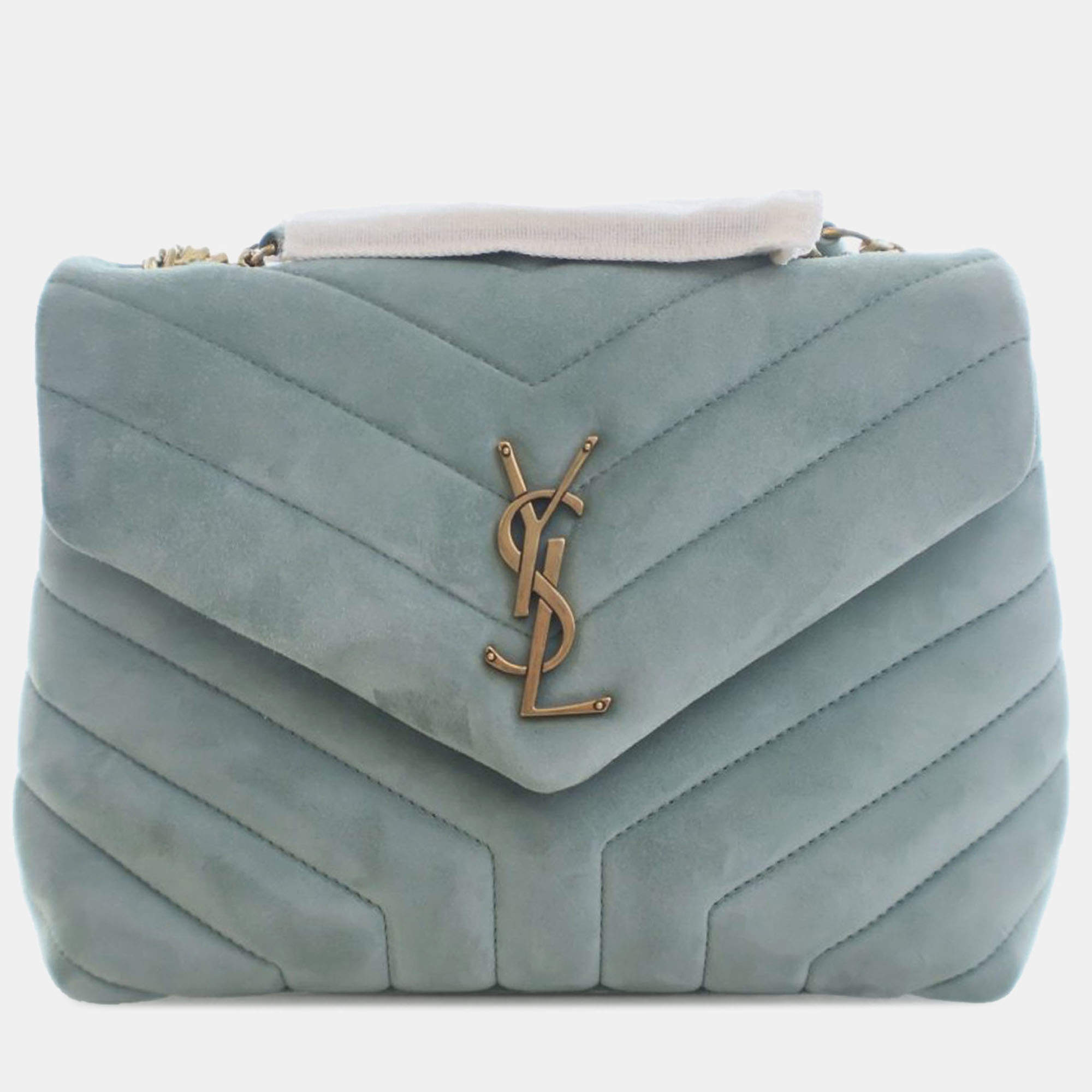 Pre Owned Saint Laurent Paris Green Small Suede Loulou Shoulder Bag