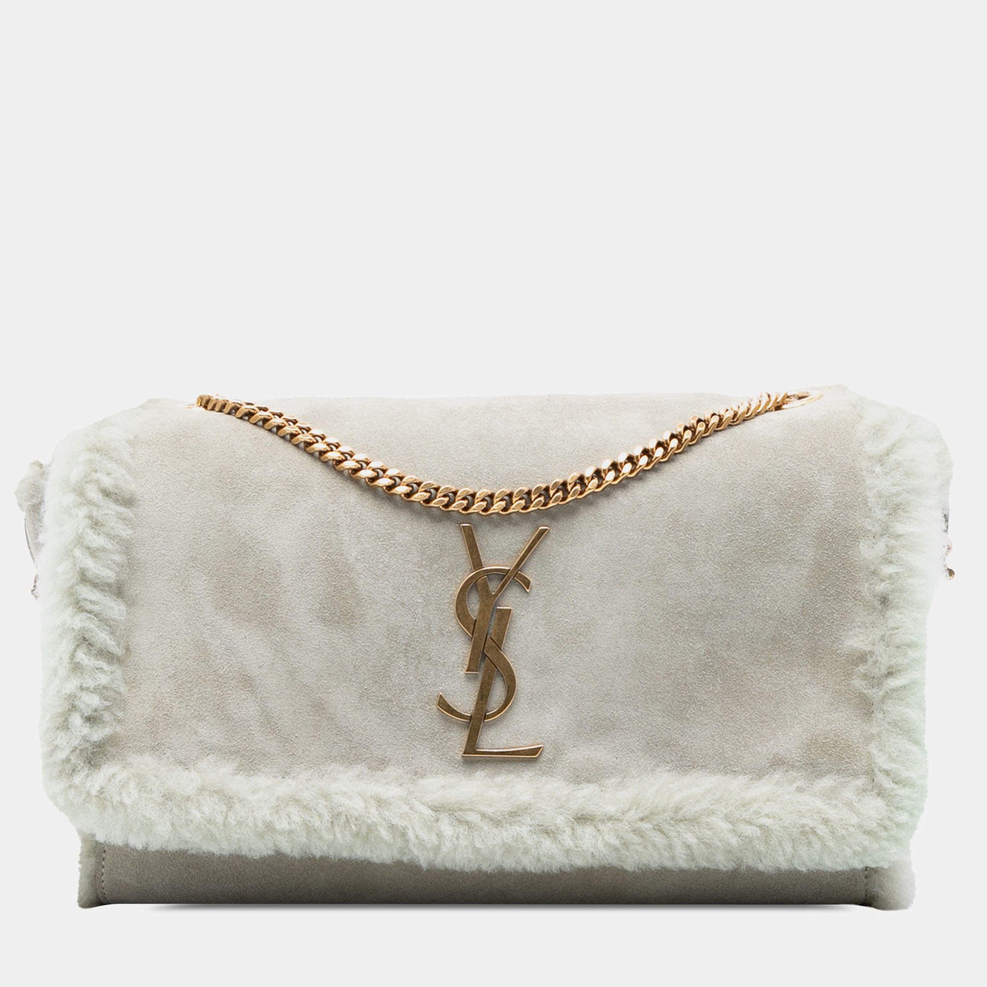 Pre Owned Saint Laurent Paris Medium Shearling Monogram Kate Reversible Shoulder Bag
