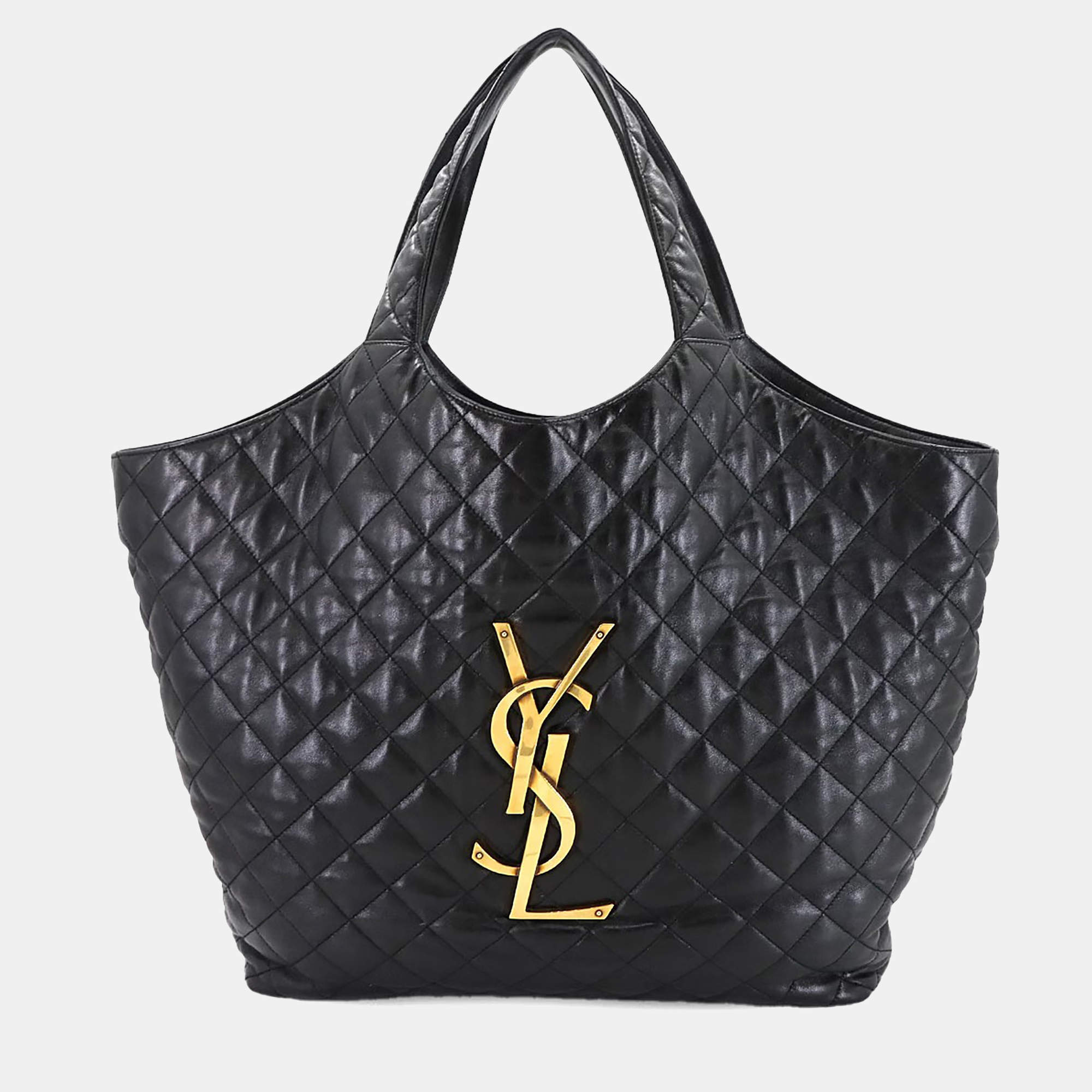 Pre Owned Saint Laurent Icare Maxi Black Leather Tote Bag