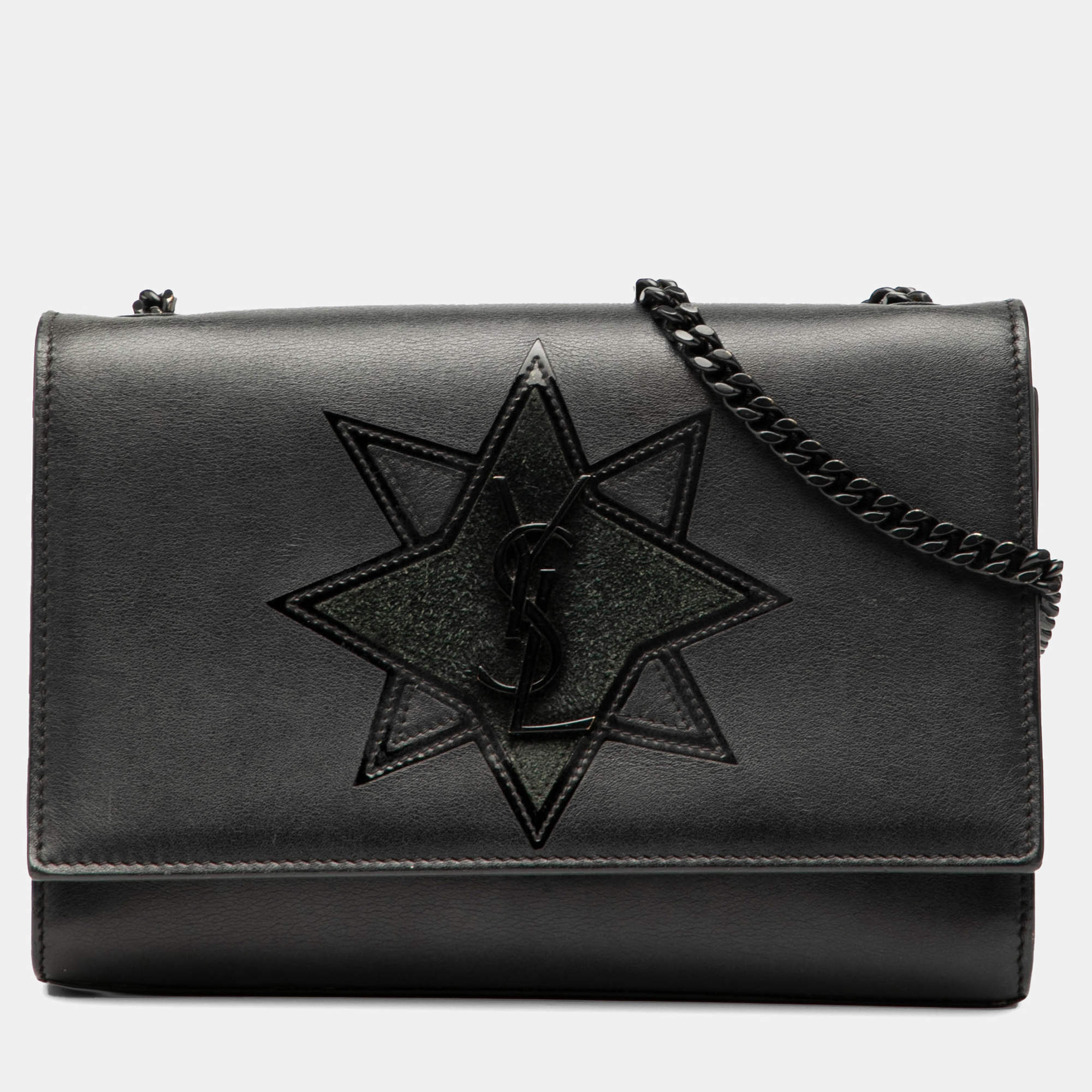 Pre Owned Saint Laurent Paris Black Small Calfskin Star Monogram Kate Crossbody