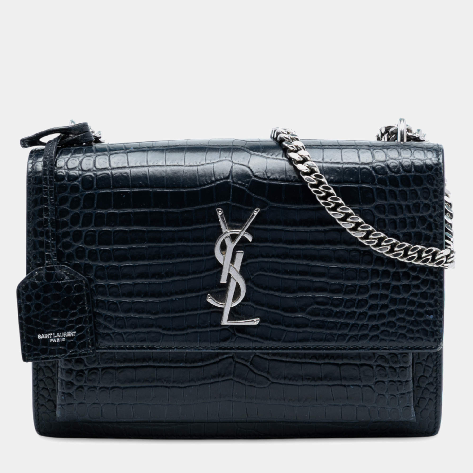 Pre Owned حقيبة سان لوران باريس سنسيت مونوغرام منقوش جلد التمساح أسود متوسط