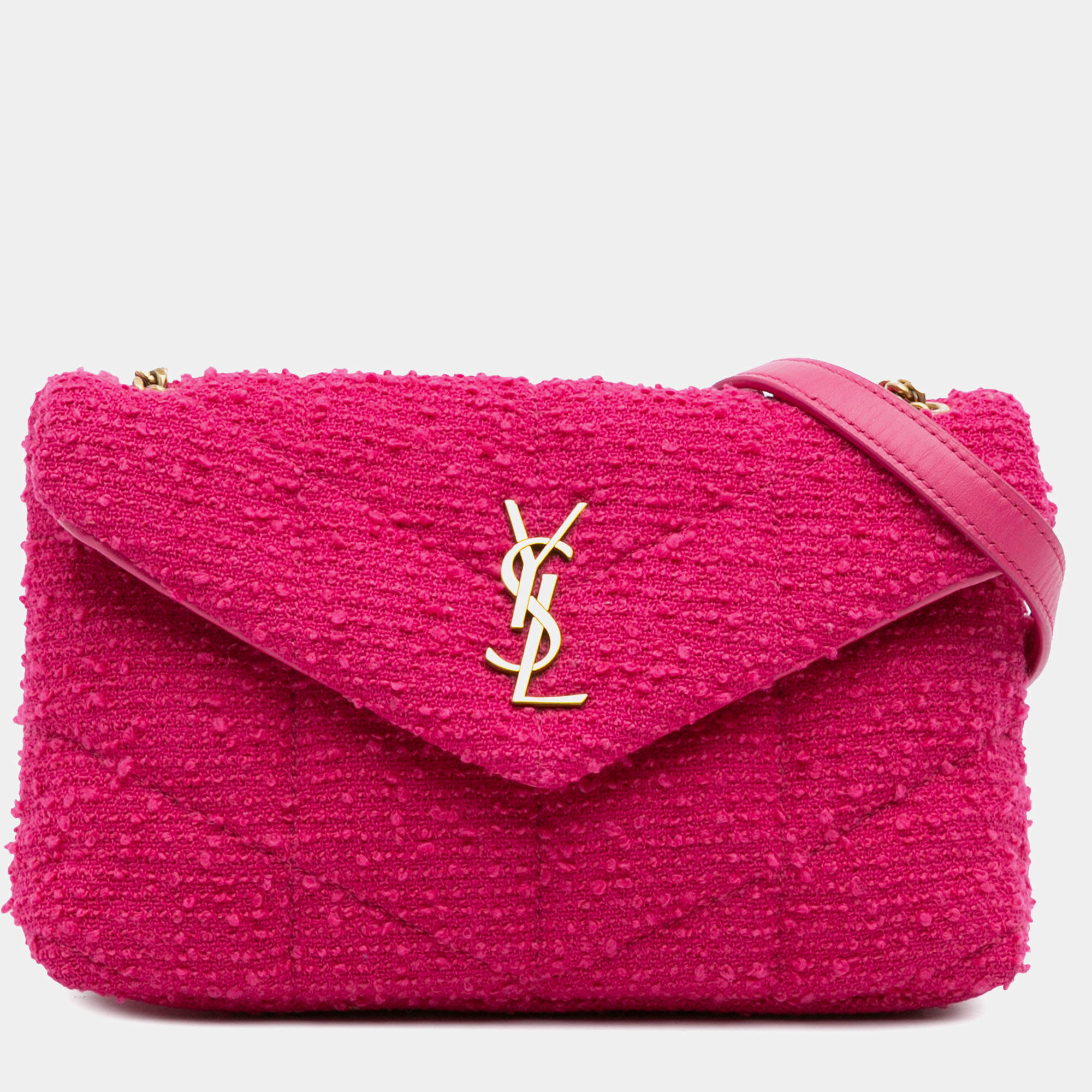 Pre Owned Saint Laurent Paris Pink Toy Boucle Tweed LouLou Puffer Crossbody