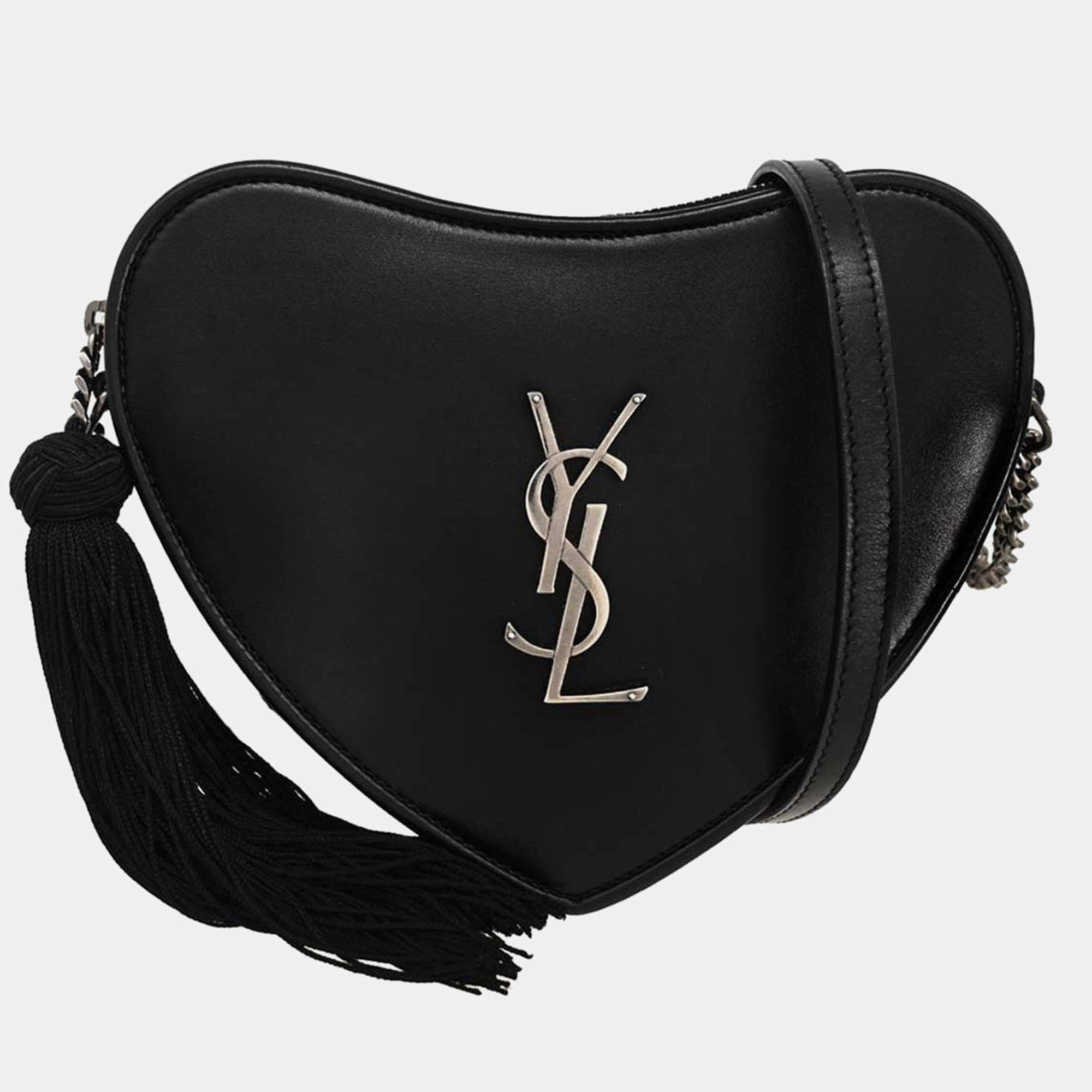 مملوكة مسبقًا Saint Laurent Black Leather Heart Shoulder Bag