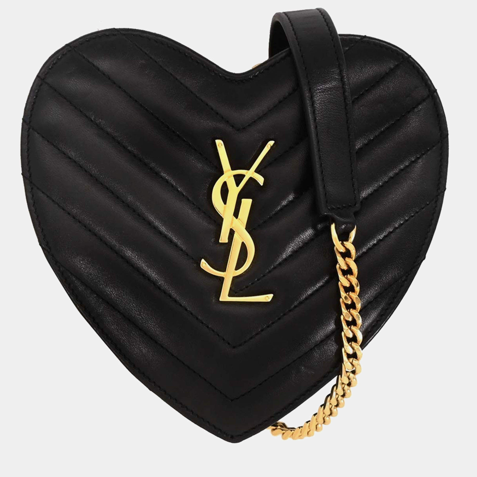 مملوكة مسبقًا Saint Laurent Black Leather Love Heart Shoulder Bag