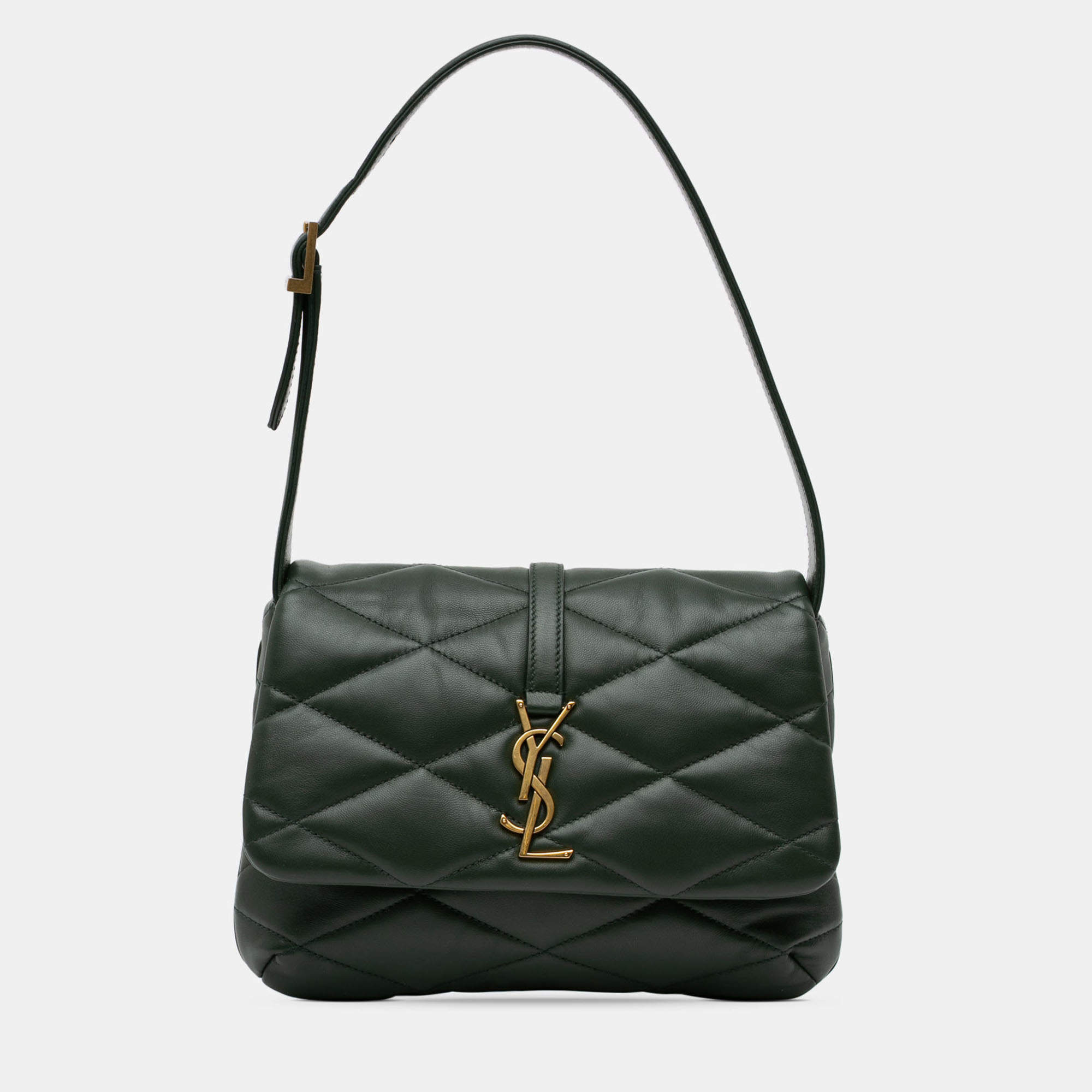 Pre Owned Saint Laurent Paris Green Quilted Lambskin Le 57 Diamond Shoulder Bag
