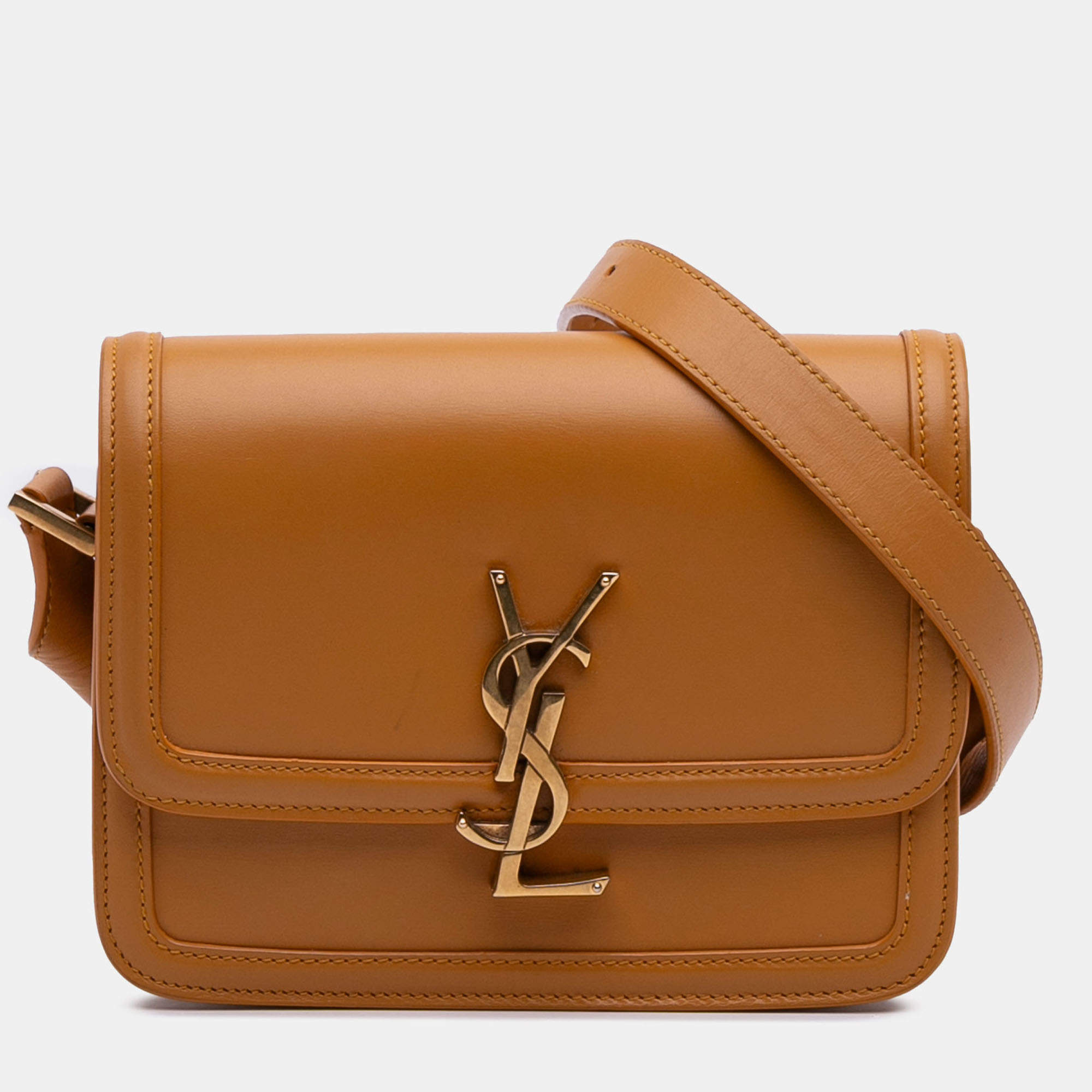 Pre Owned Saint Laurent Paris Brown Small Calfskin Solferino Satchel In Box