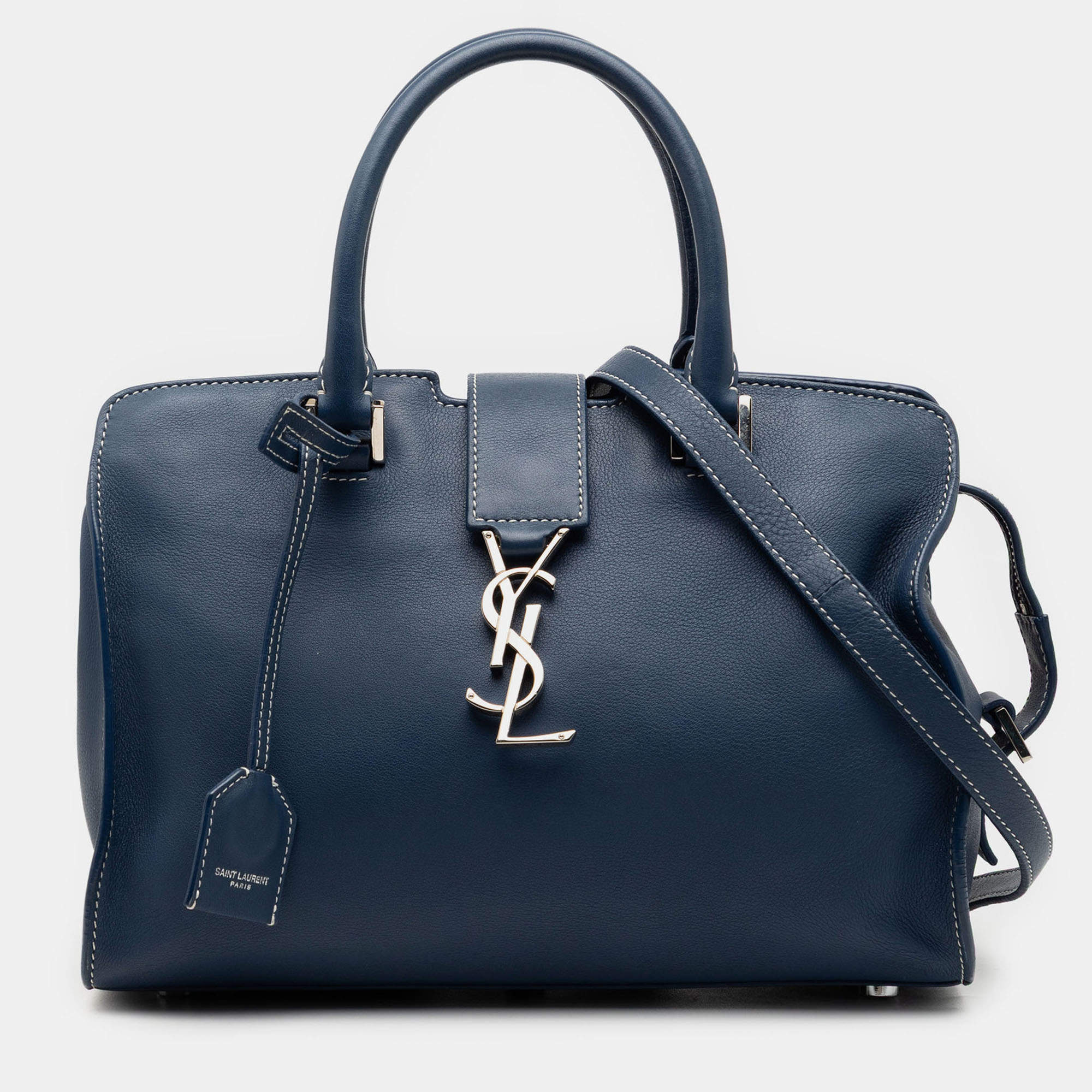 مملوكة مسبقًا Saint Laurent Paris Blue Baby Leather Monogram Downtown Cabas Satchel
