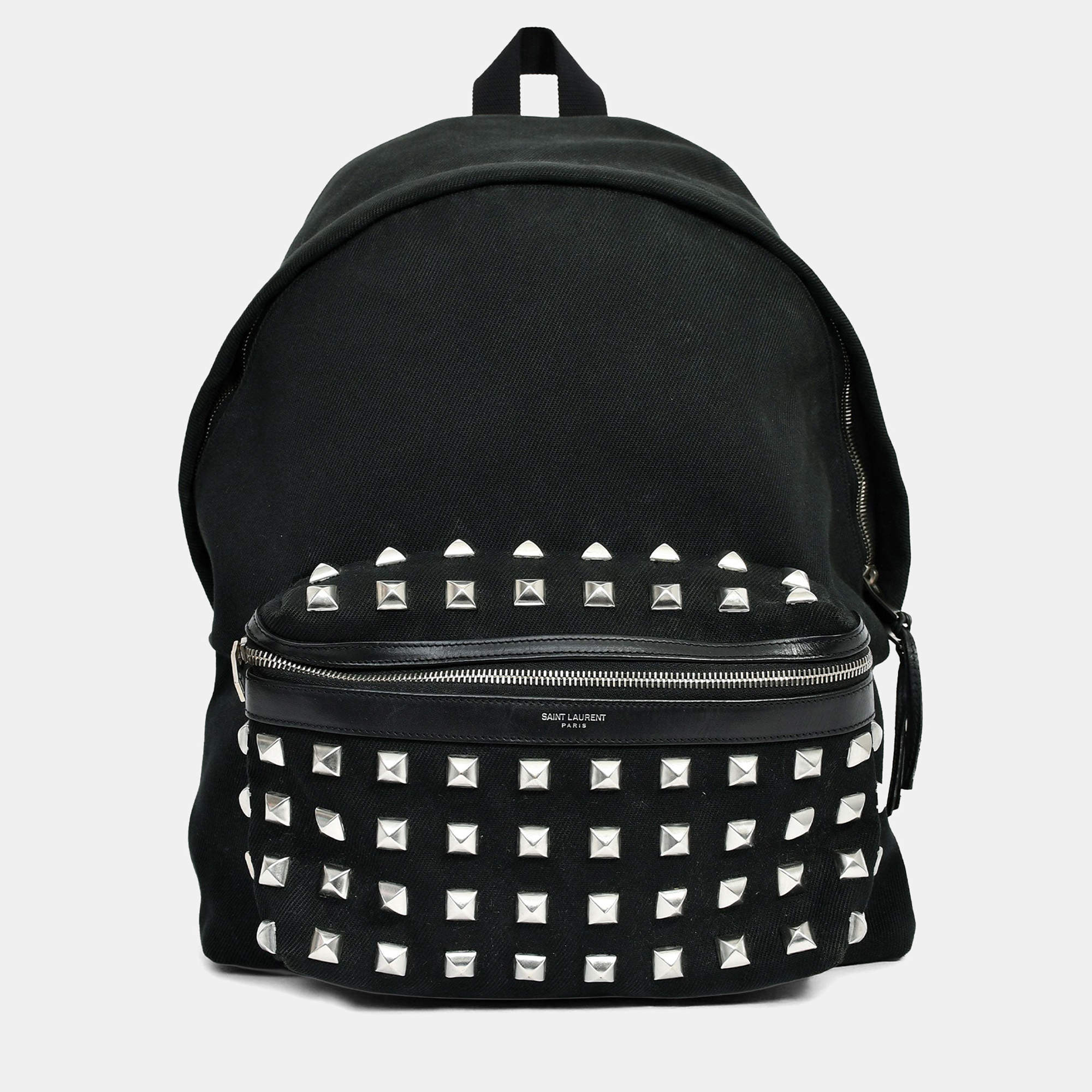 Pre Owned Saint Laurent Black Canvas City Studs Backpack