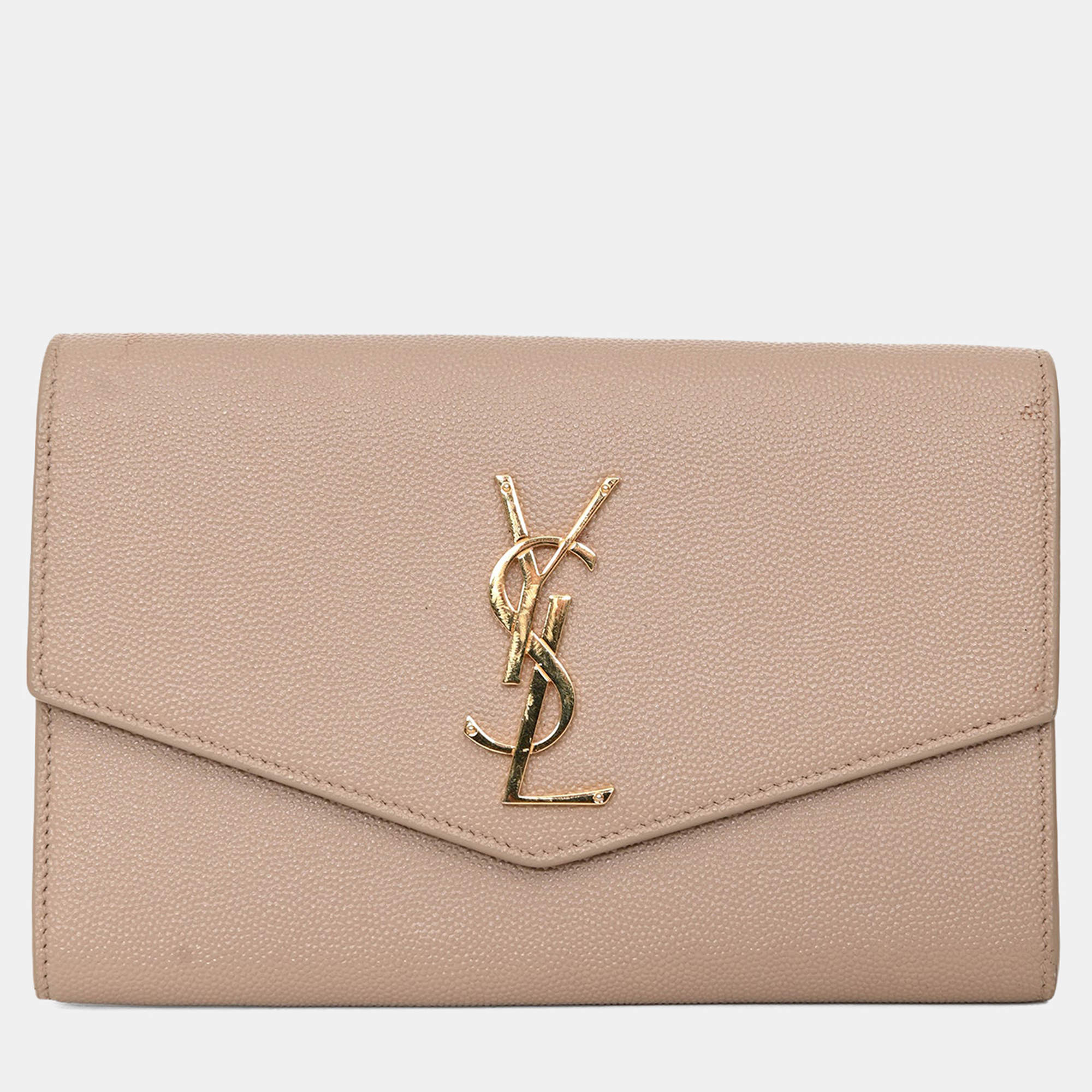 مملوكة مسبقًا Saint Laurent 2021 Beige Grain De Poudre Leather Uptown Chain Wallet