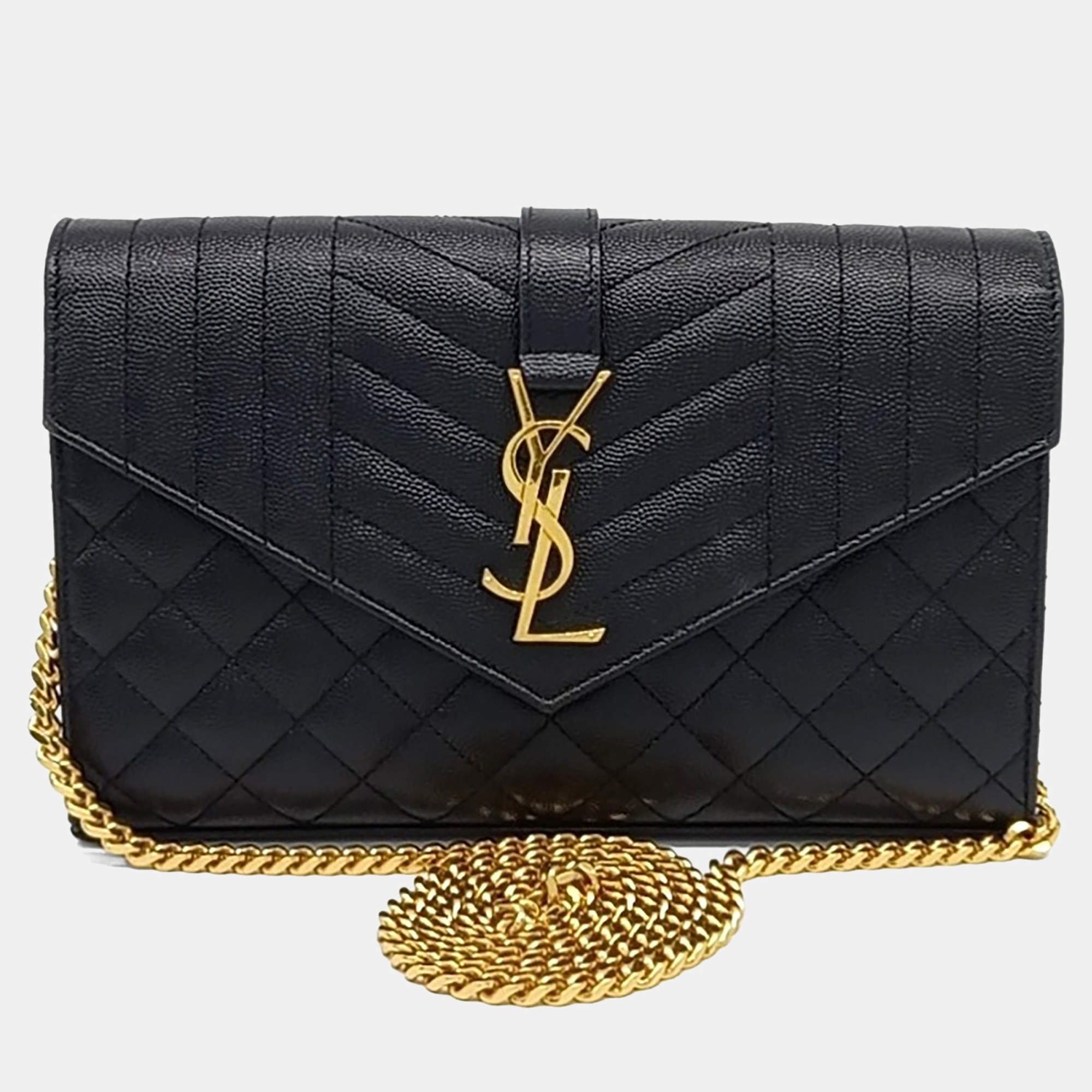 مملوكة مسبقًا Saint Laurent Paris Black Leather Mix Matrasse Monogram Chain Crossbody Bag