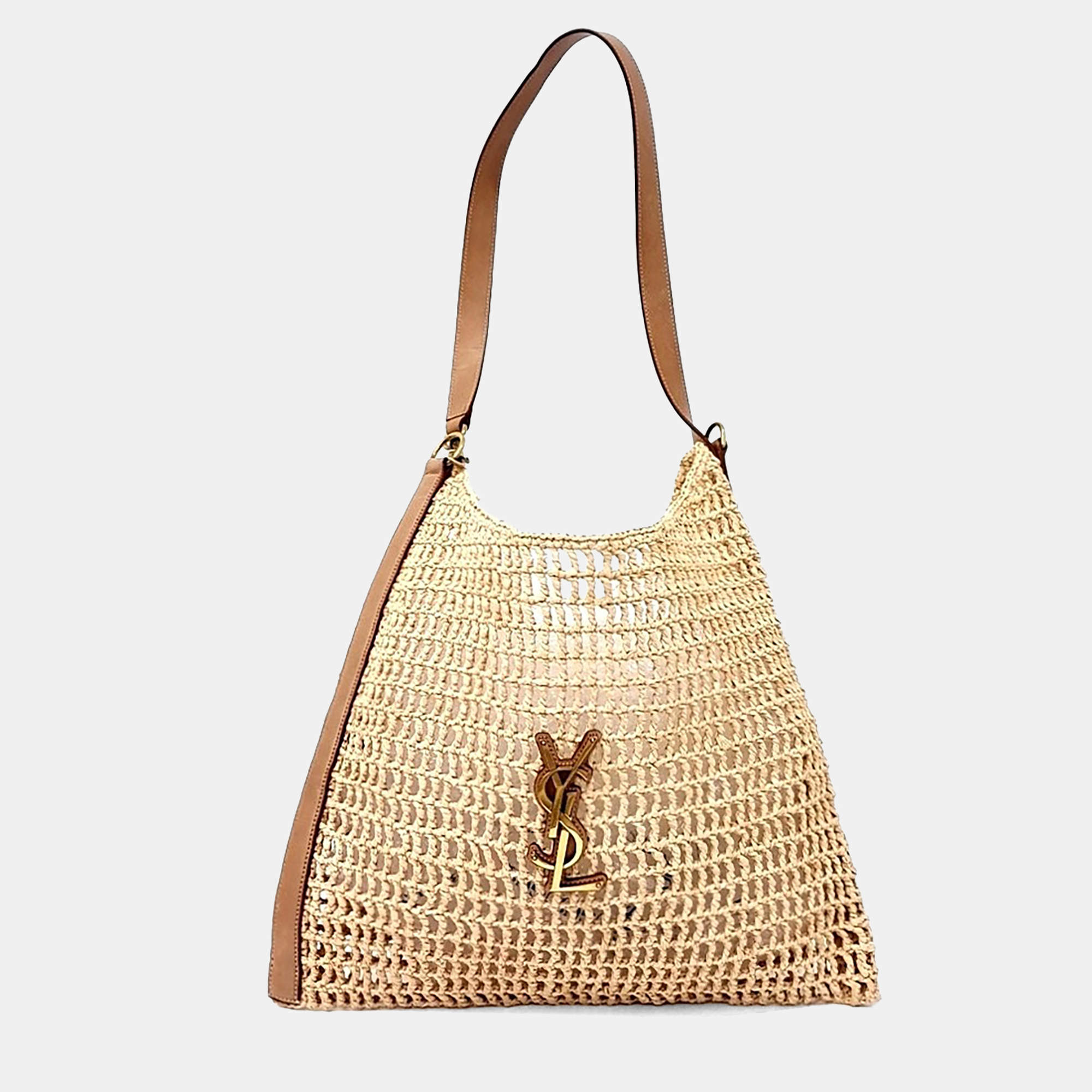 Pre Owned Saint Laurent Paris Beige Raffia Raffia Oxalis Shoulder Bag