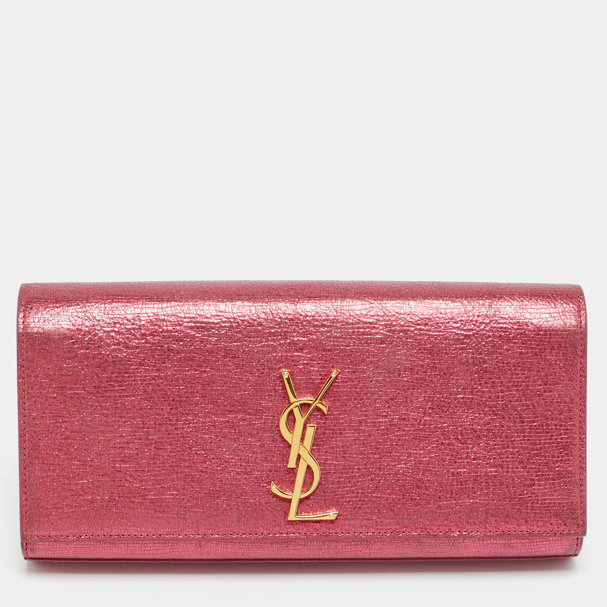 Pre Owned Saint Laurent Cassandre Metallic Pink Leather Clutch