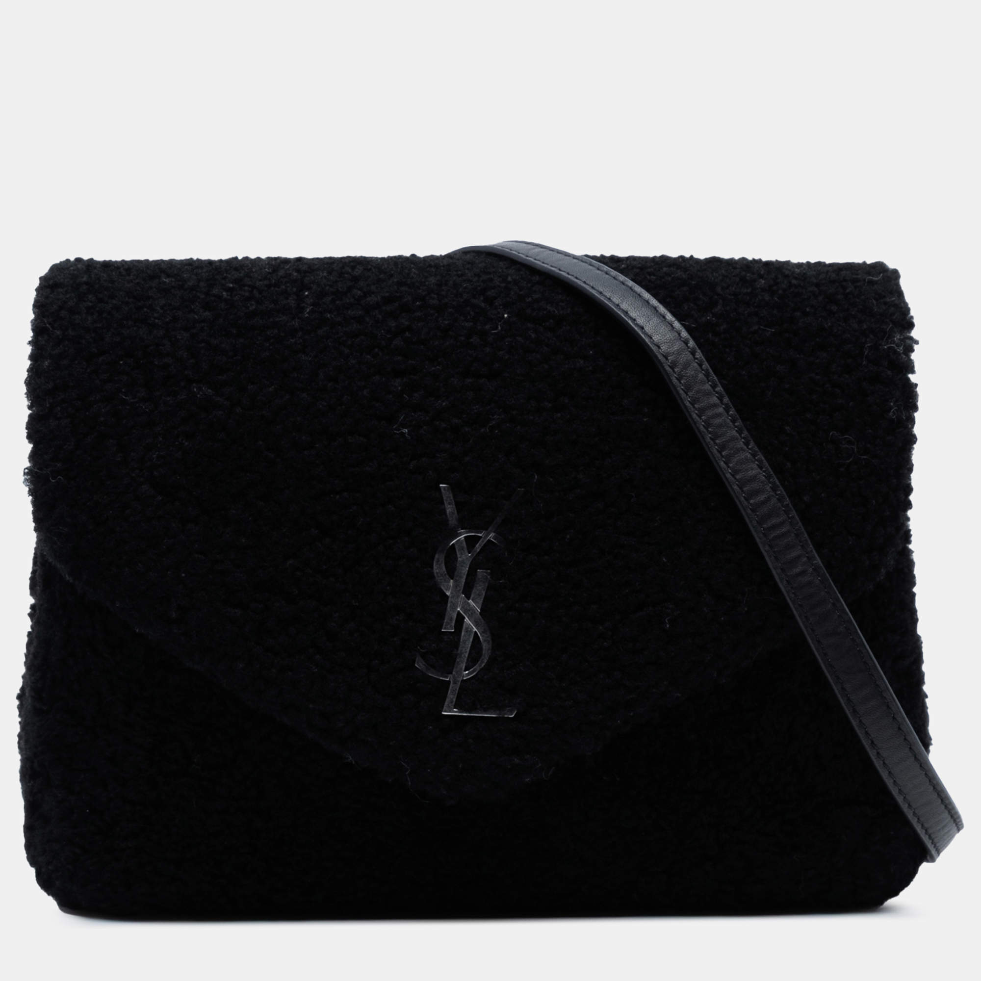 Pre Owned Saint Laurent Paris Black Toy Shearling Loulou Crossbody
