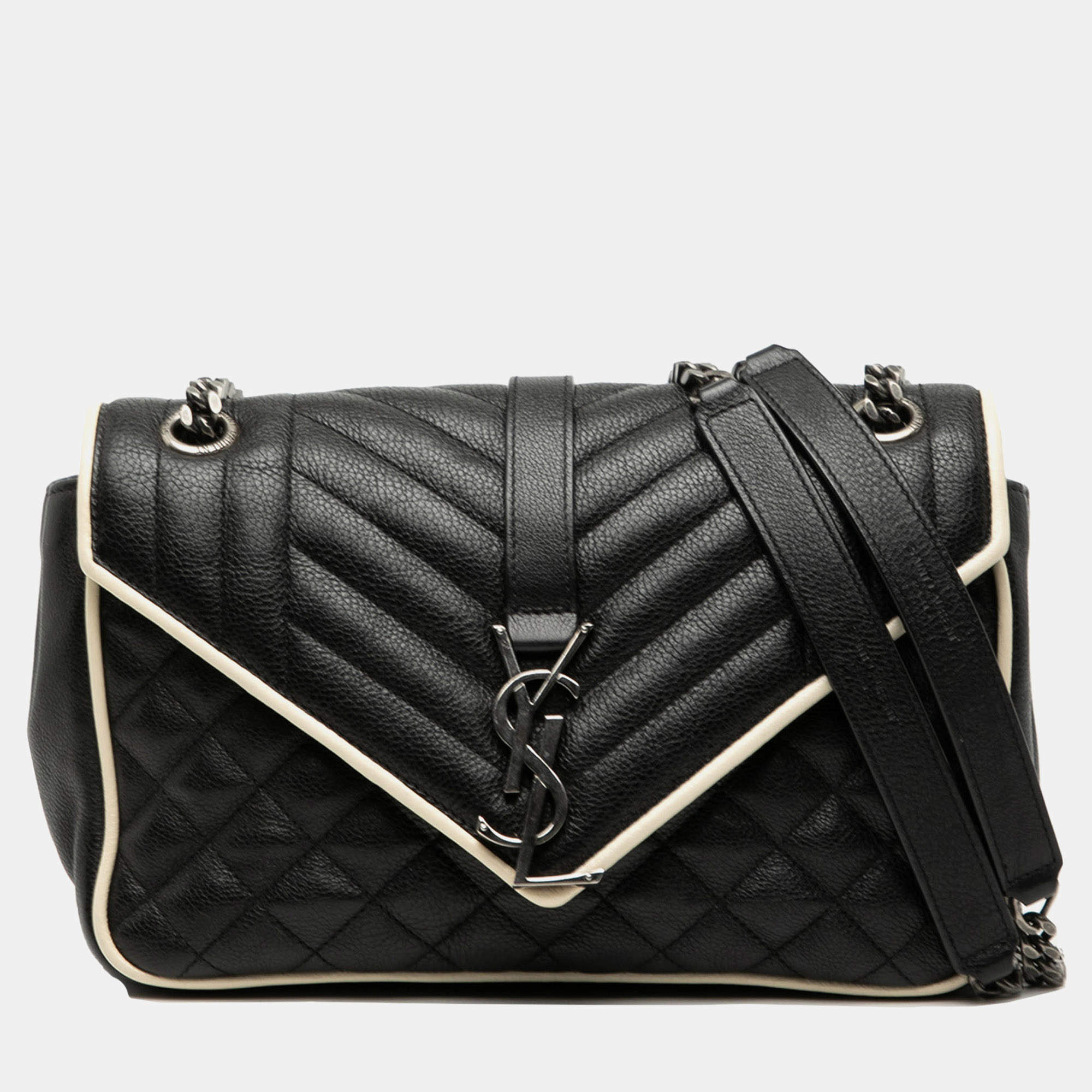 مملوكة مسبقًا حقيبة سان لوران باريس كوليج مونوغرام جلد بقري متوسطة سوداء ثلاثية التبطين