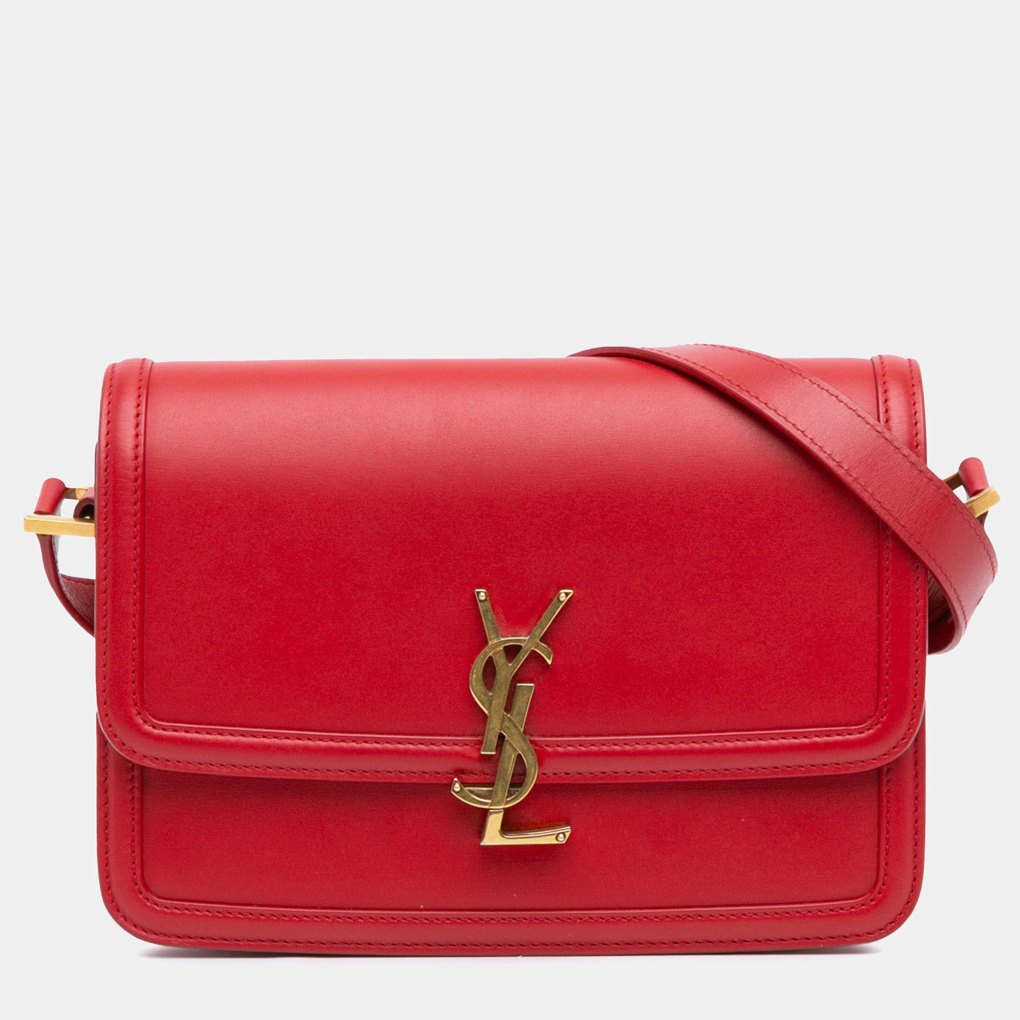 Pre Owned Saint Laurent Paris Red Medium Calfskin Solferino Satchel In Box