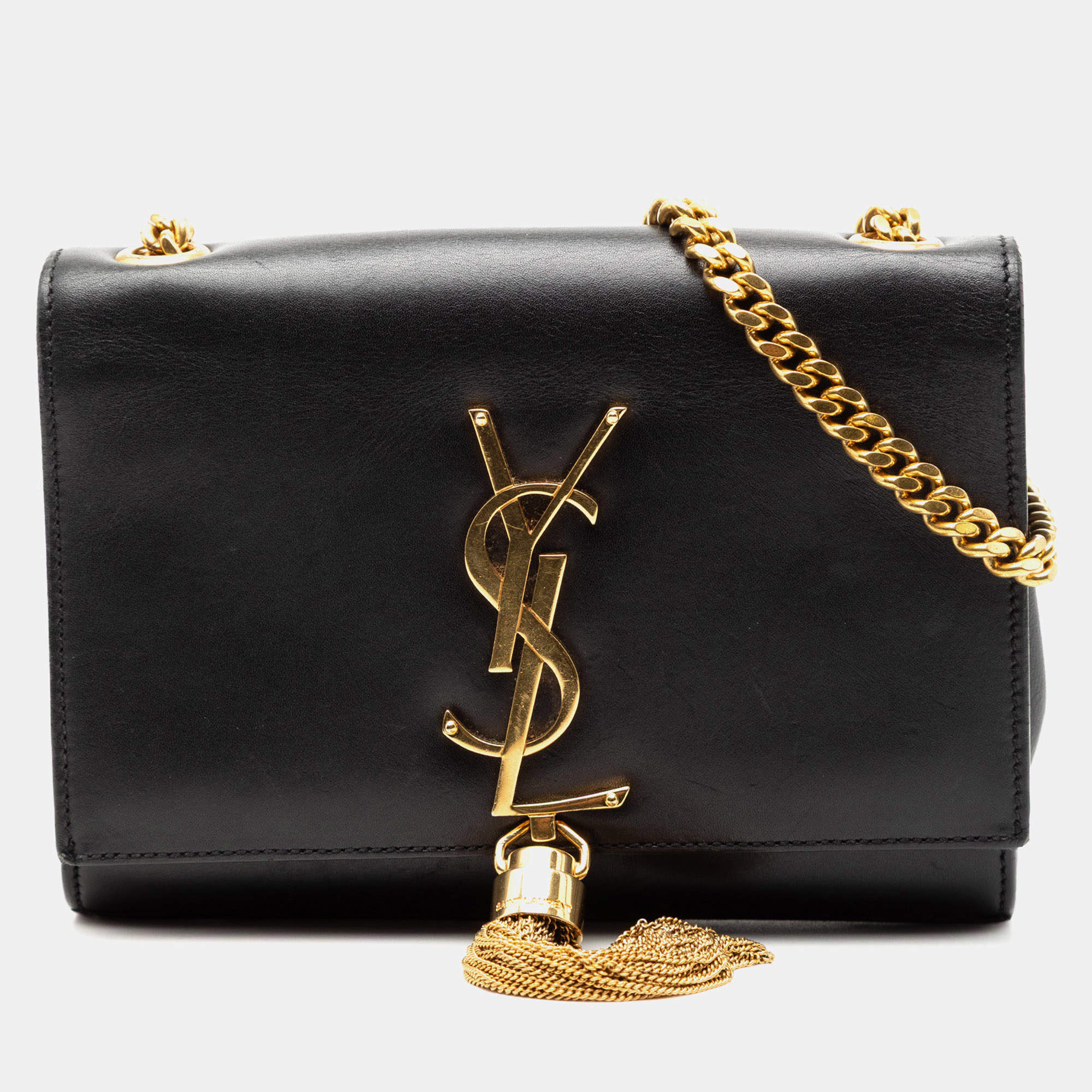 Pre Owned Saint Laurent Paris Black Small Smooth Calfskin Monogram Kate Tassel Crossbody