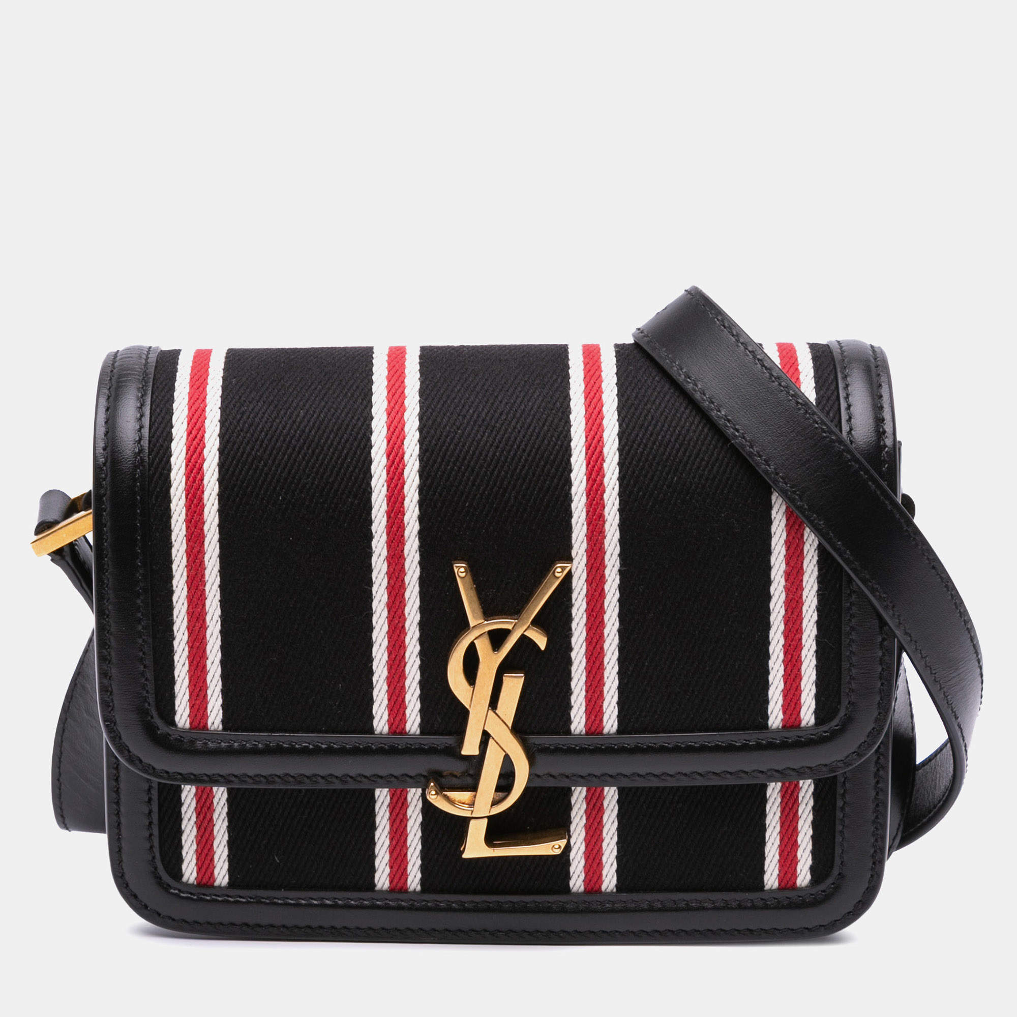 مملوكة مسبقًا Saint Laurent Paris Black Small Canvas Striped Solferino Satchel In Box