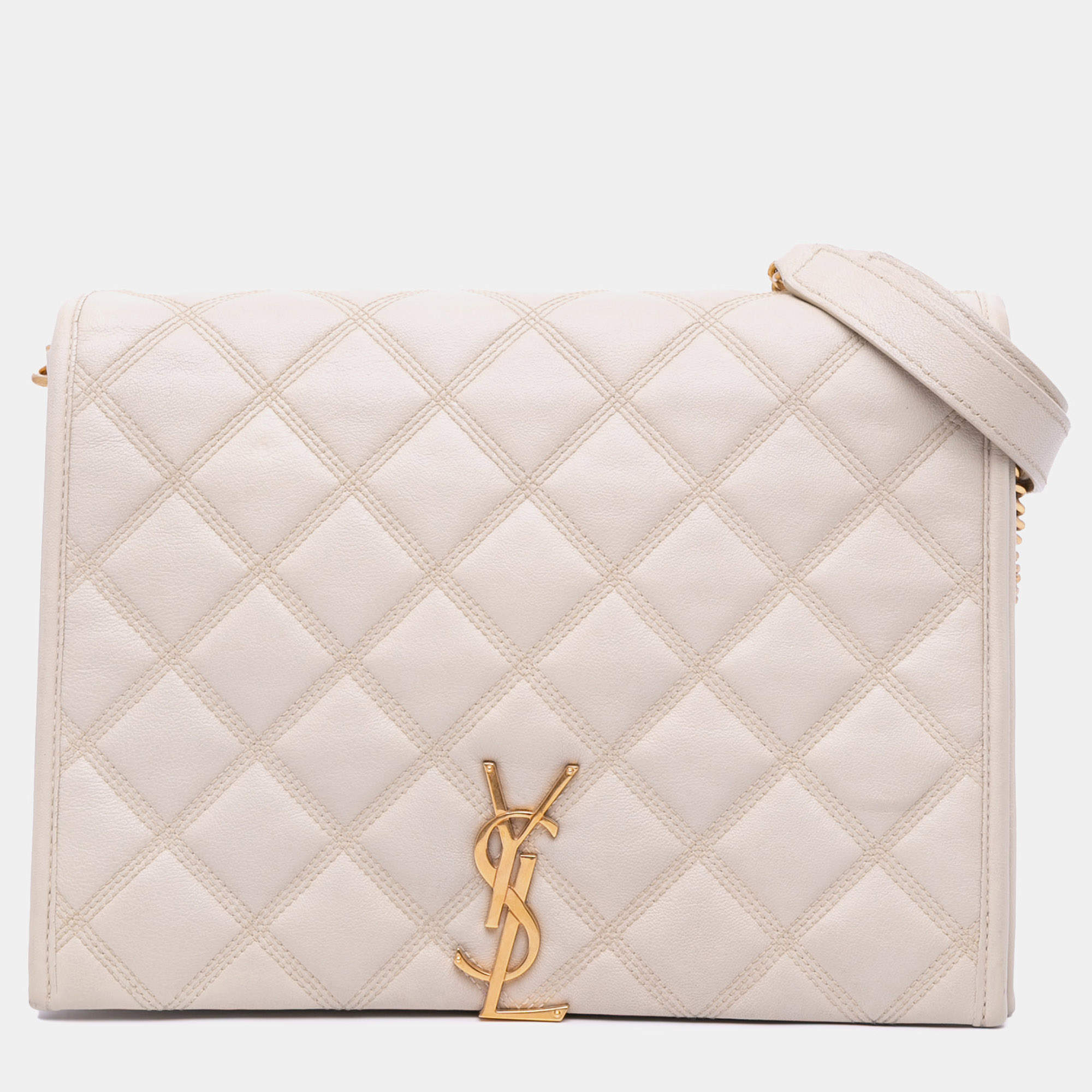 Pre Owned Saint Laurent Paris White Small Quilted Lambskin Becky Chain Shoulder Bag
