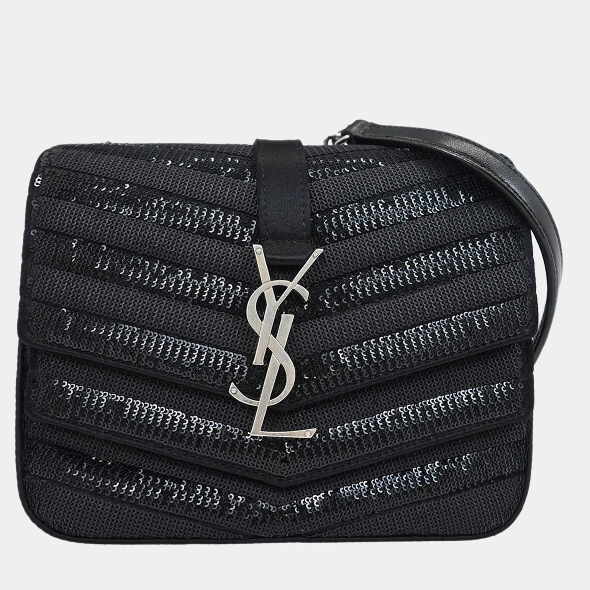 Pre Owned Saint Laurent Black Sequins Sulpice Shoulder Bag