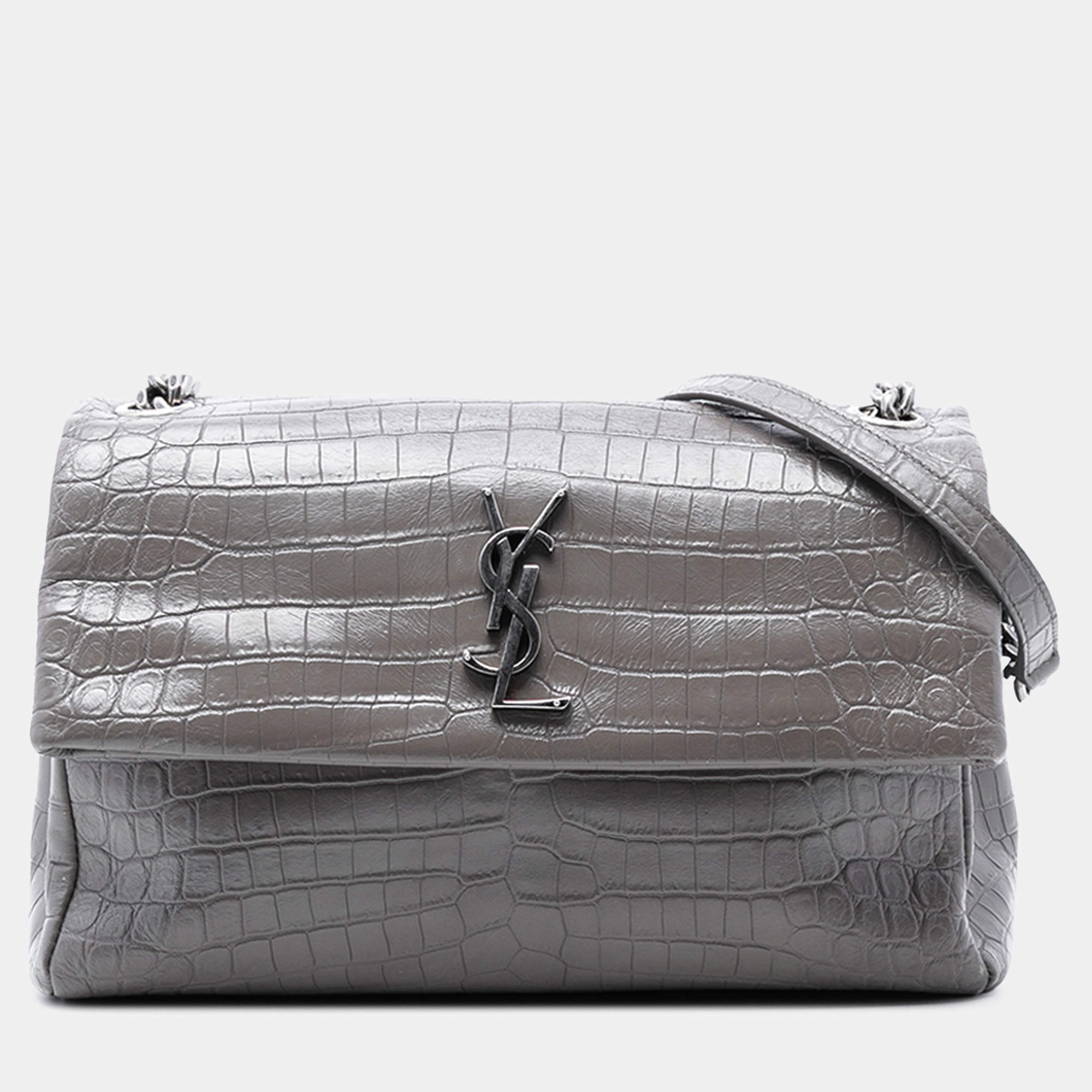 مملوكة مسبقًا Saint Laurent Paris Medium Croc Embossed Calfskin Monogram West Hollywood Crossbody