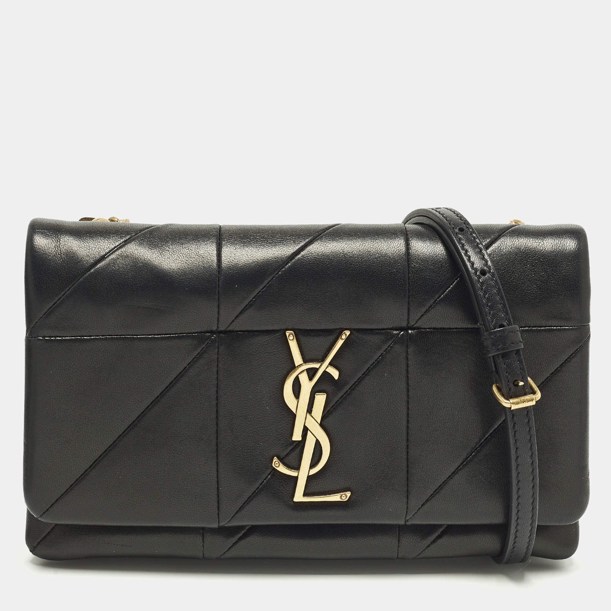 مملوكة مسبقًا محفظة سان لوران جايمي جلد مبطن أسود بسلسلة