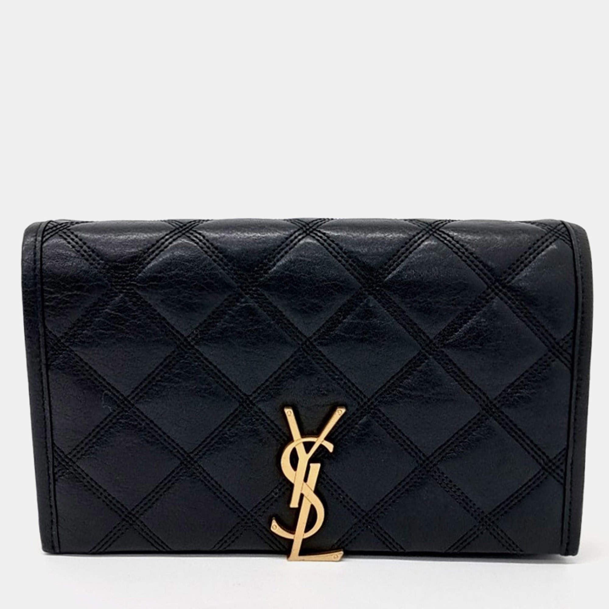 Pre Owned Saint Laurent Paris Black Leather Becky Chain Shoulder Bag