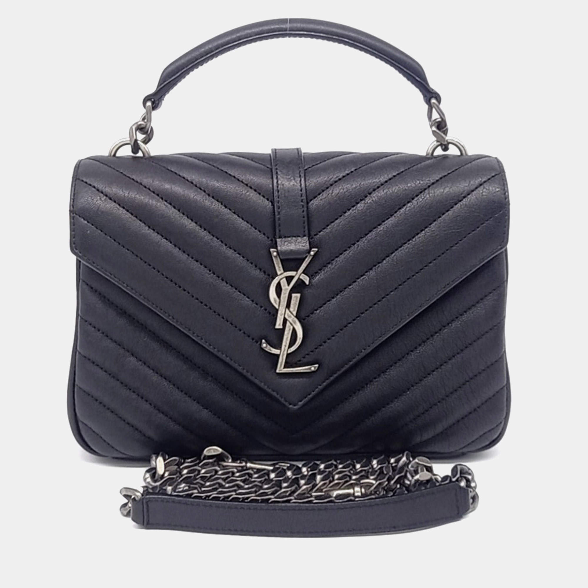 مملوكة مسبقًا Saint Laurent Paris Black Leather Classic College Monogram Chain Bag