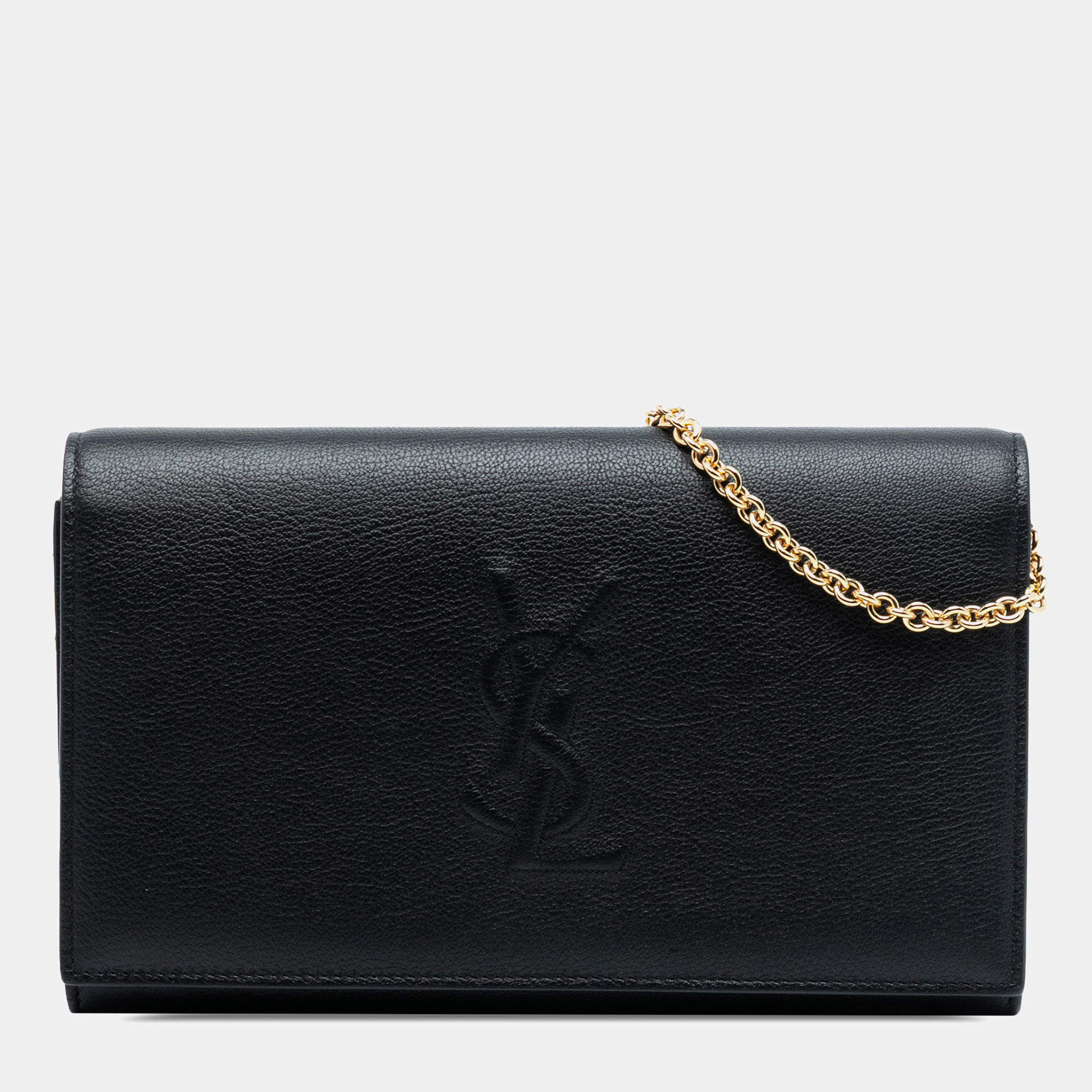 مملوكة مسبقًا Saint Laurent Paris Black Leather Belle de Jour Wallet on Chain