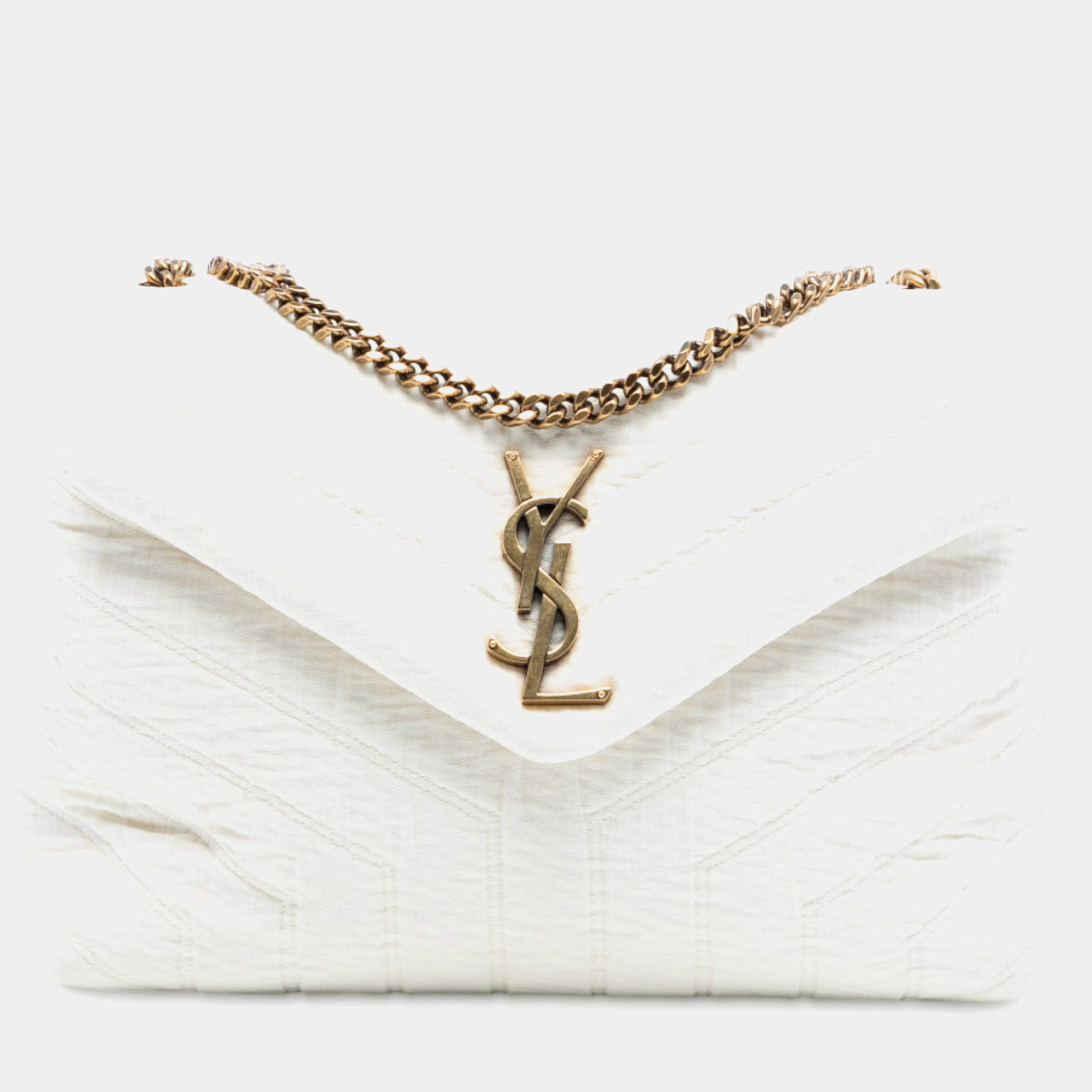 Pre Owned Saint Laurent Paris White Small Jersey Loulou Puffer Shoulder Bag