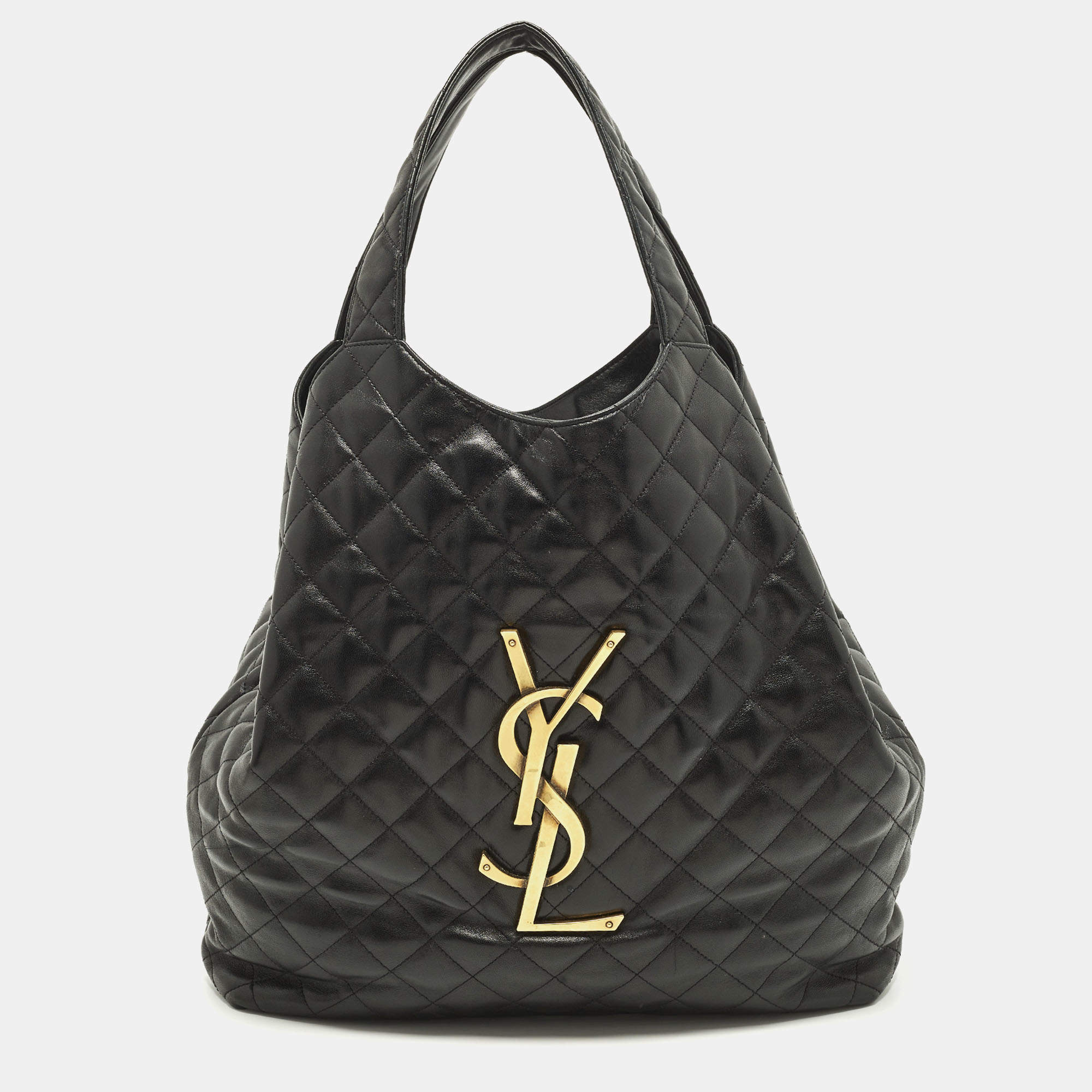 Pre Owned Saint Laurent Icare Maxi Black Quilted Leather Shopping Tote