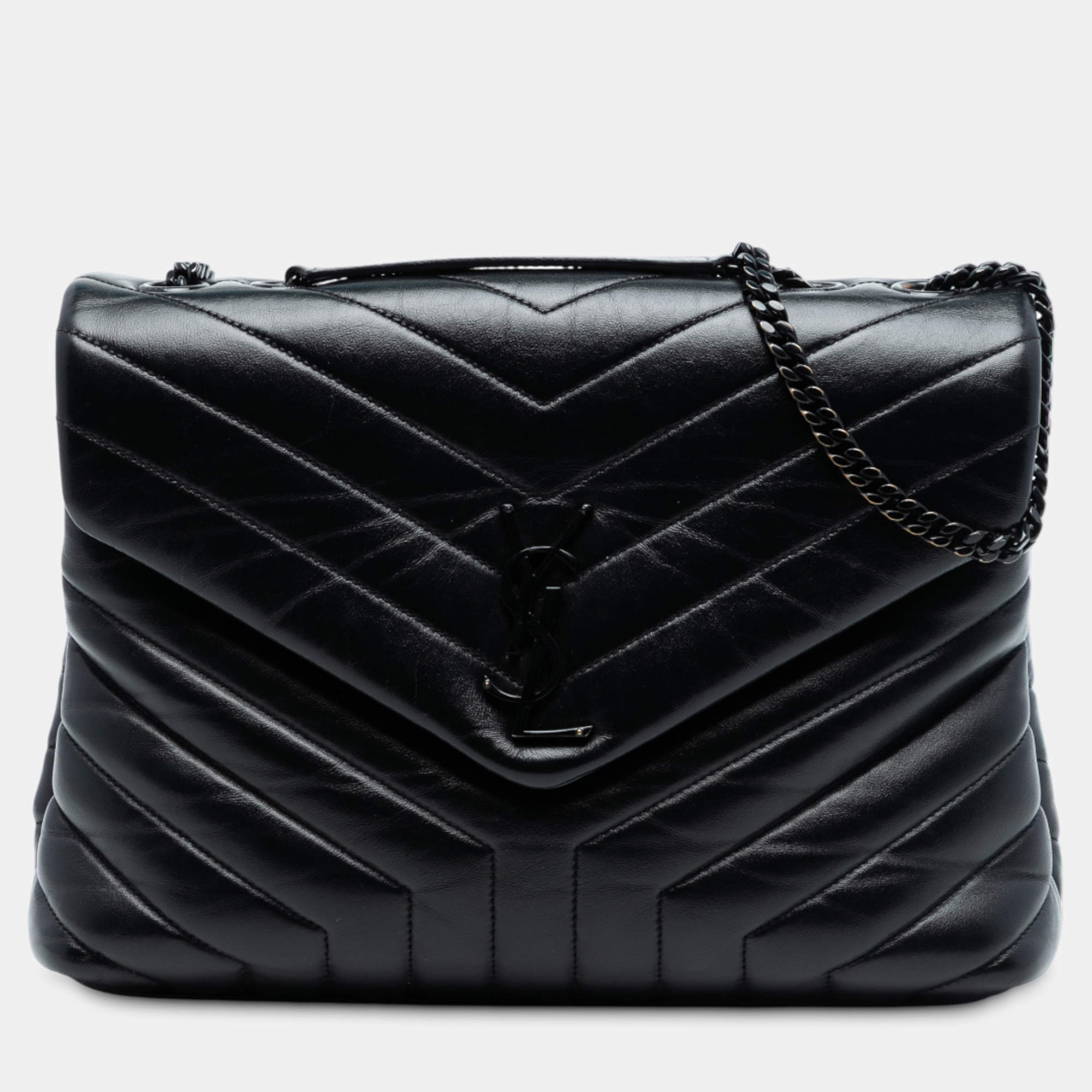 مملوكة مسبقًا Saint Laurent Paris Black Medium Matelasse Leather Monogram Monochrome Loulou Shoulder Bag
