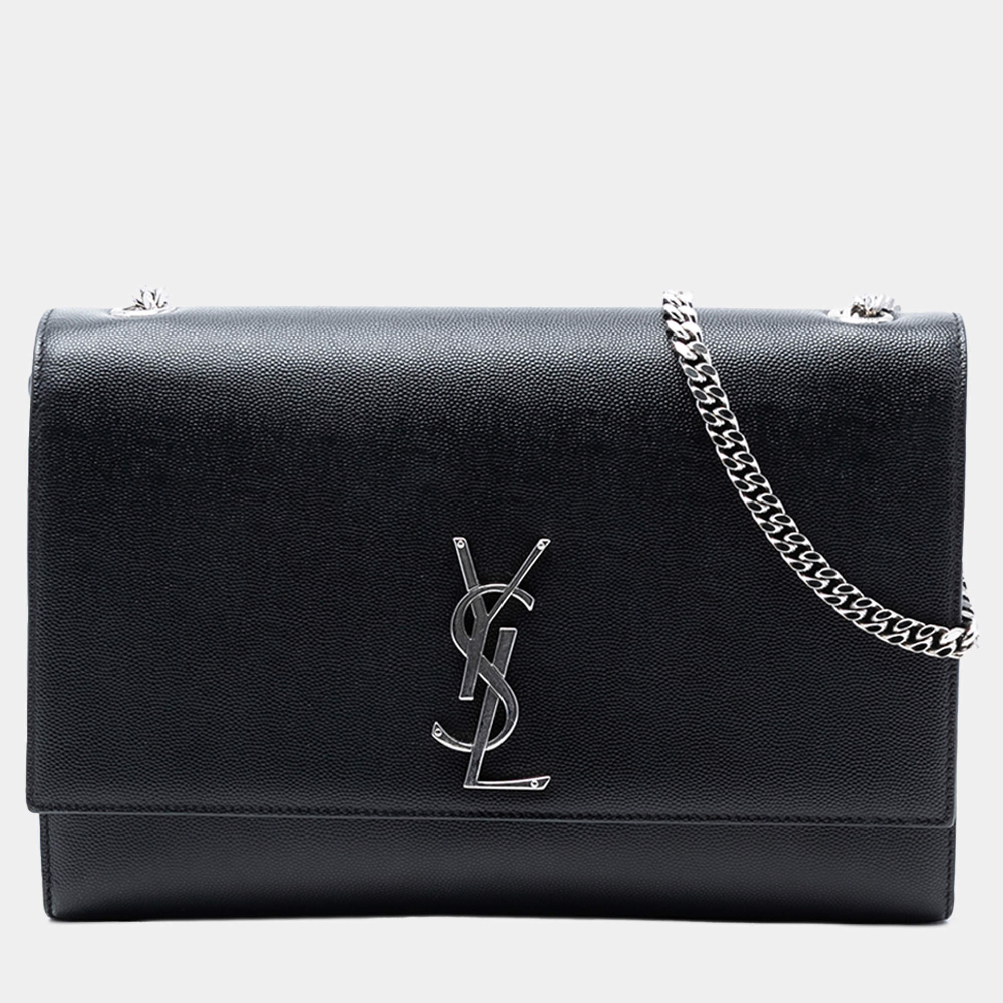 مملوكة مسبقًا Saint Laurent Paris Black Medium Grain De Poudre Leather Monogram Kate Crossbody